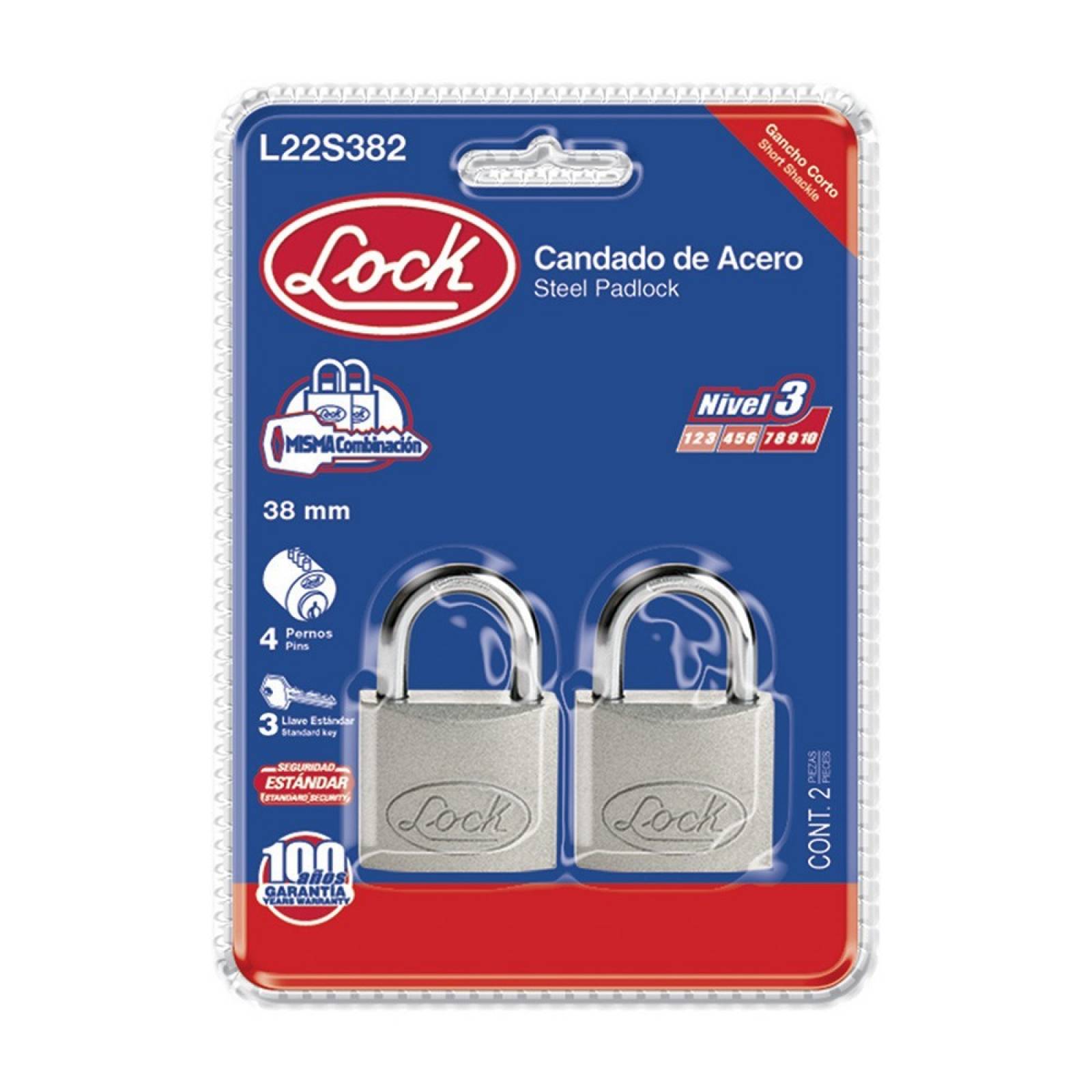 Juego 2 Candados C/Doble Cerrojo Cromo Sanitado Acero Lock