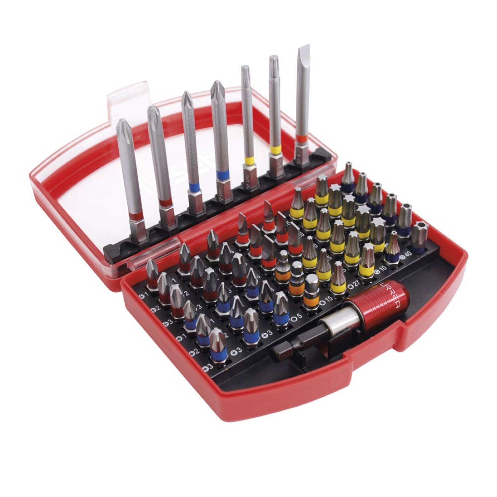 Juego 55 Puntas 1/4" C/Sujetador Magnético Rojo Urrea