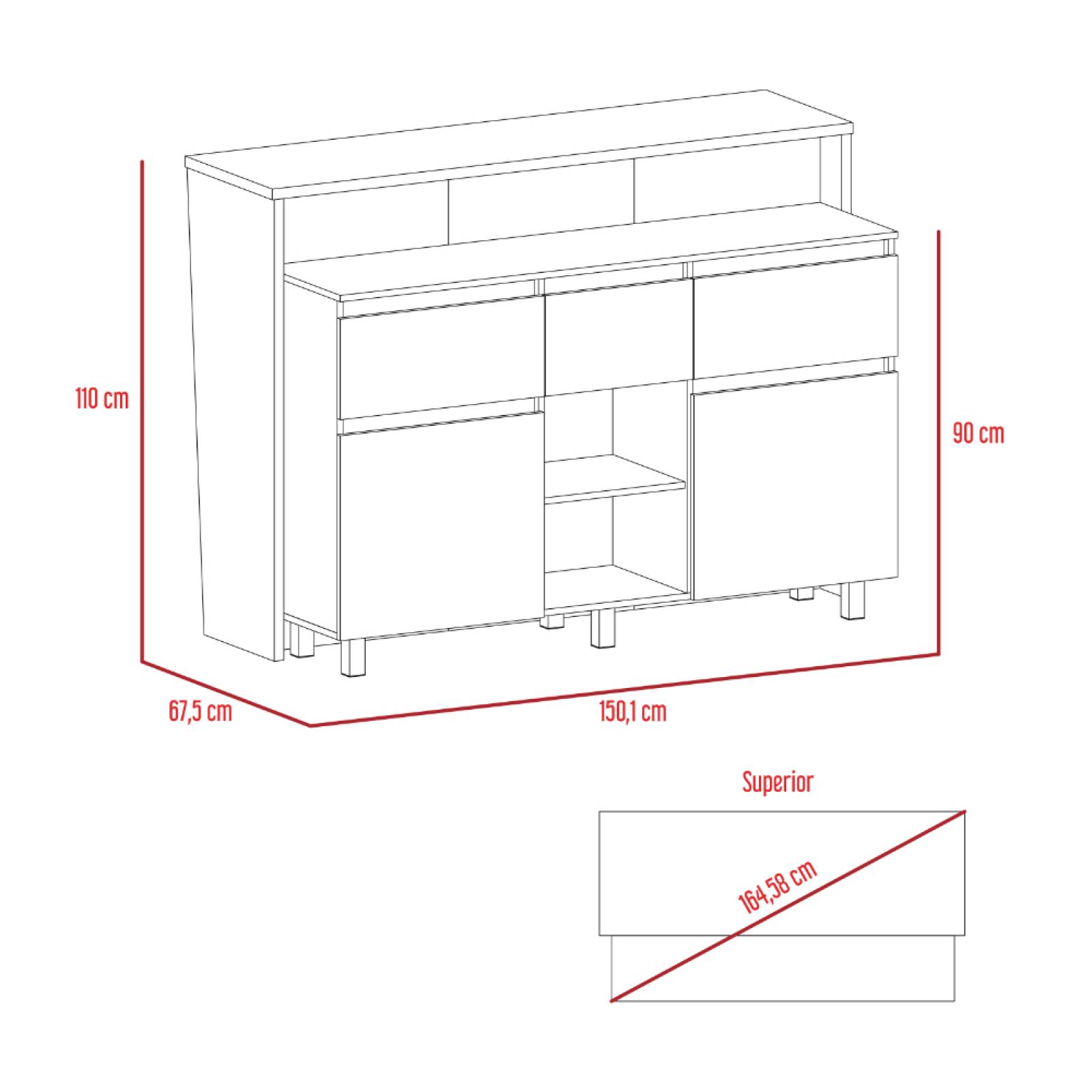 Barra Auxiliar Cocina Kiara Beige Madera MDP Excelsior