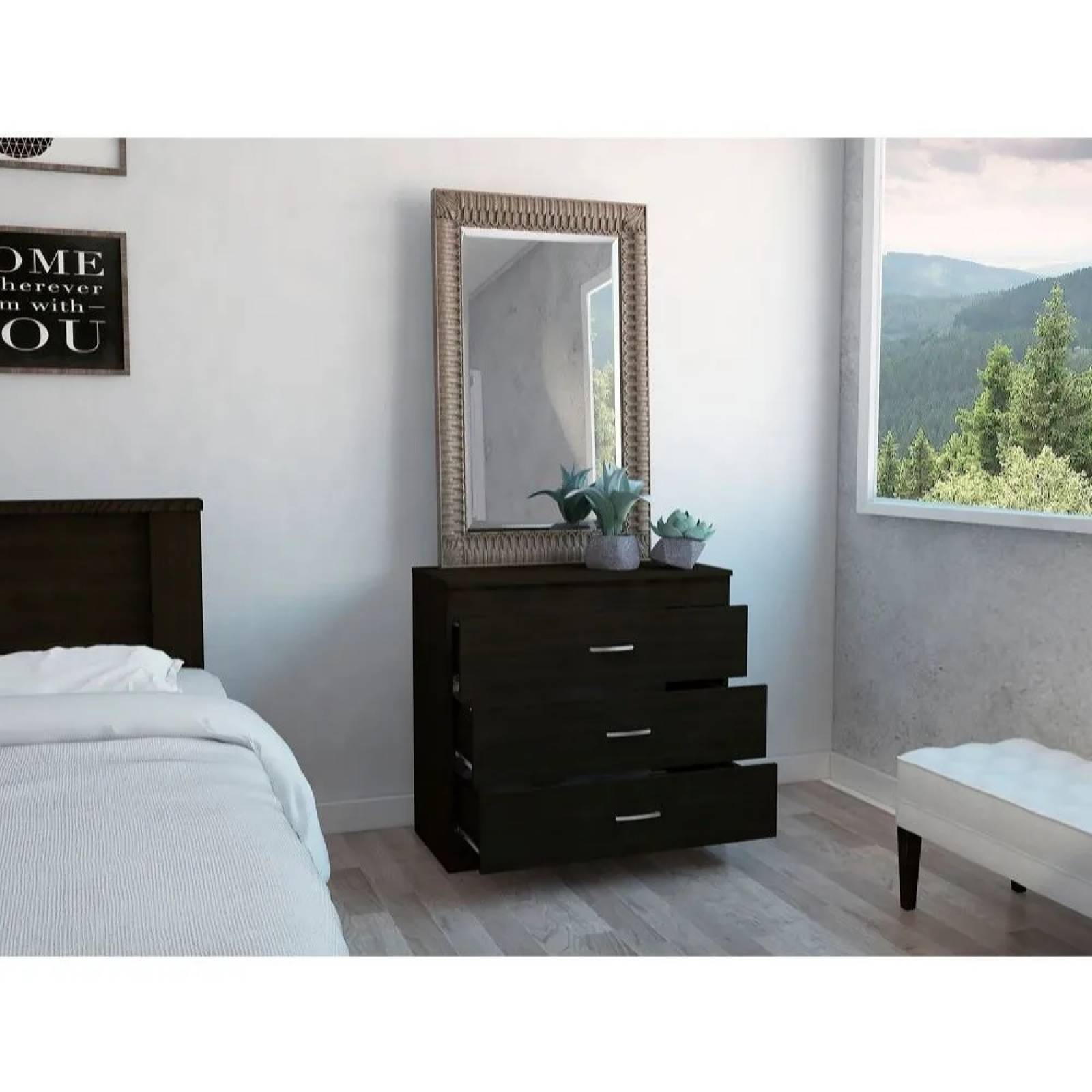 Mueble Cómoda Habitación 3 Cajones Madera Melia Wengue Excelsior