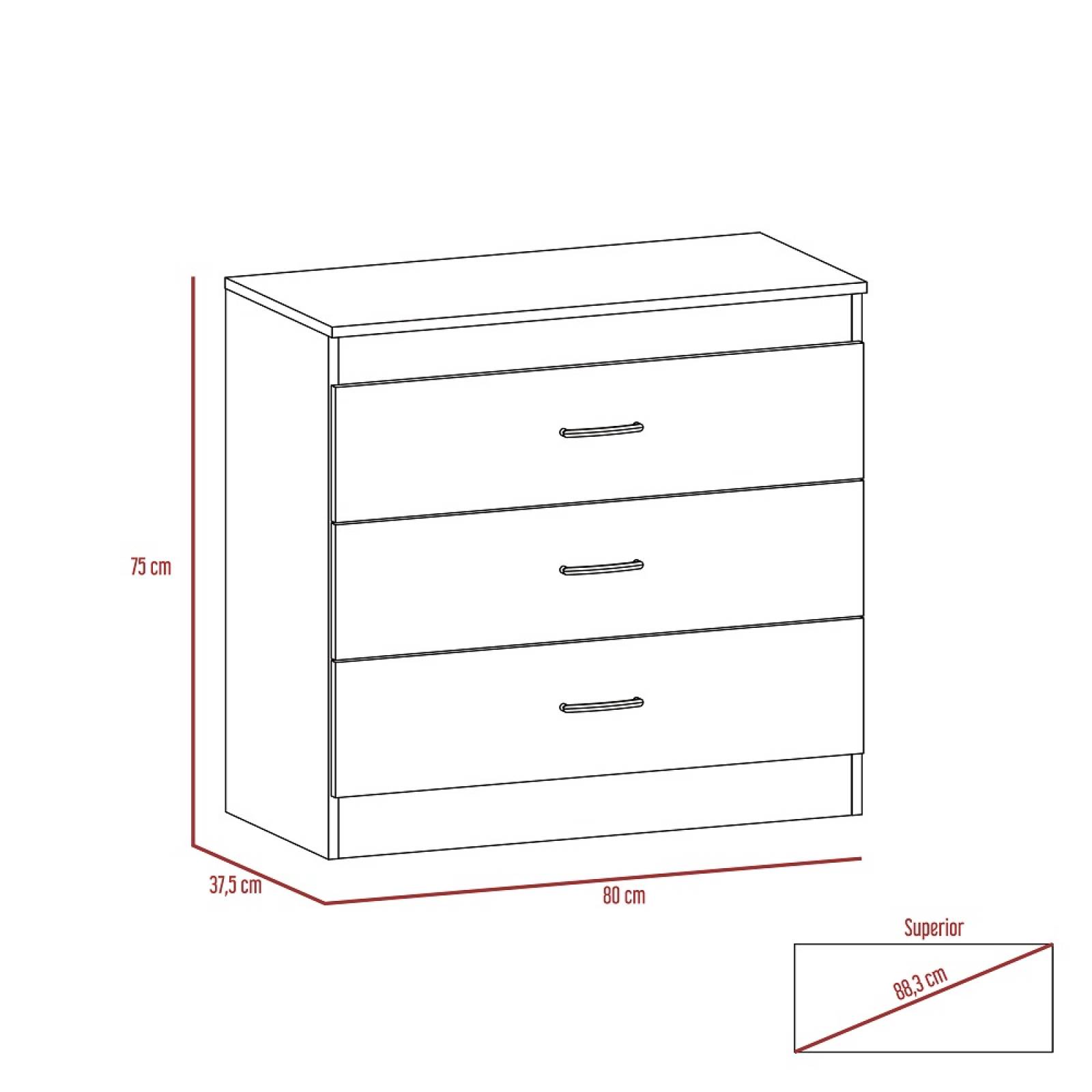 Mueble Cómoda Habitación 3 Cajones Madera Melia Wengue Excelsior