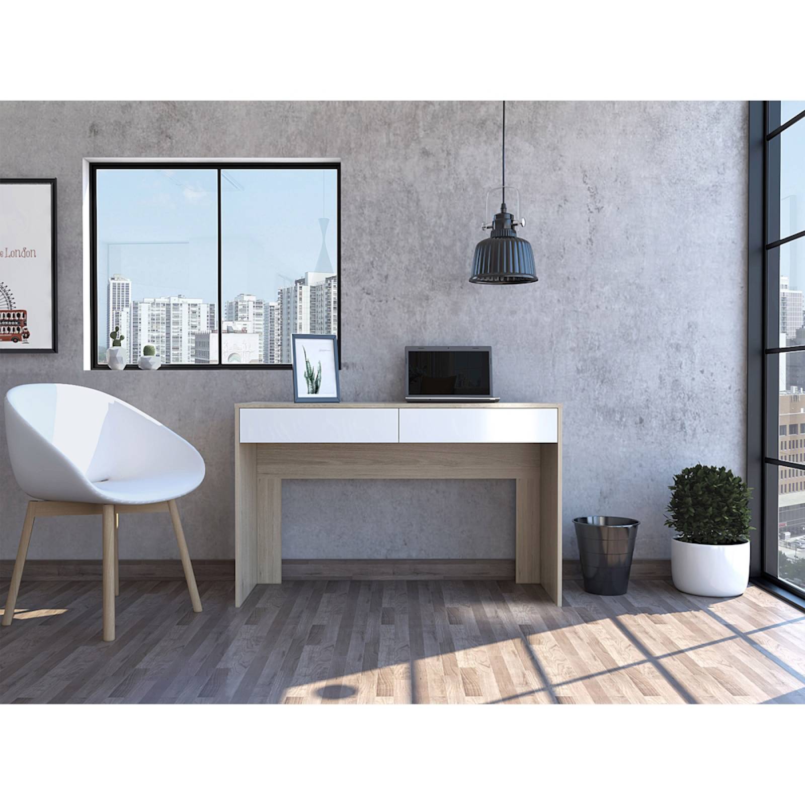 Escritorio Amplio 2 Cajones Oficina Hogar Rovere/Blanco Excelsior