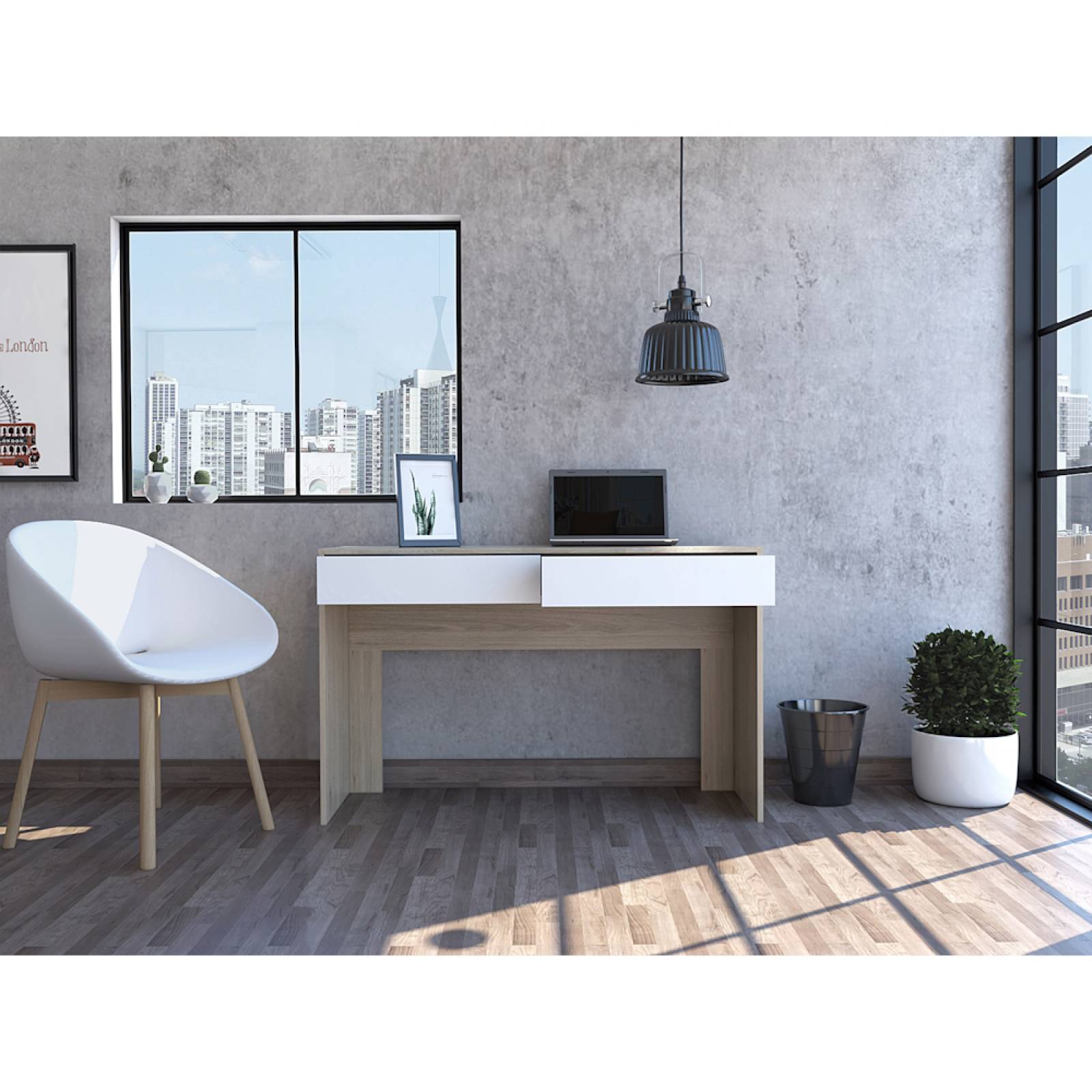 Escritorio Amplio 2 Cajones Oficina Hogar Rovere/Blanco Excelsior