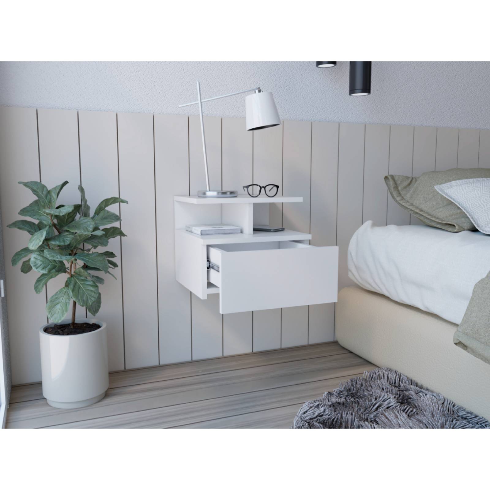 Mesa Noche Flotante Blanco Diseño Moderno Excelsior