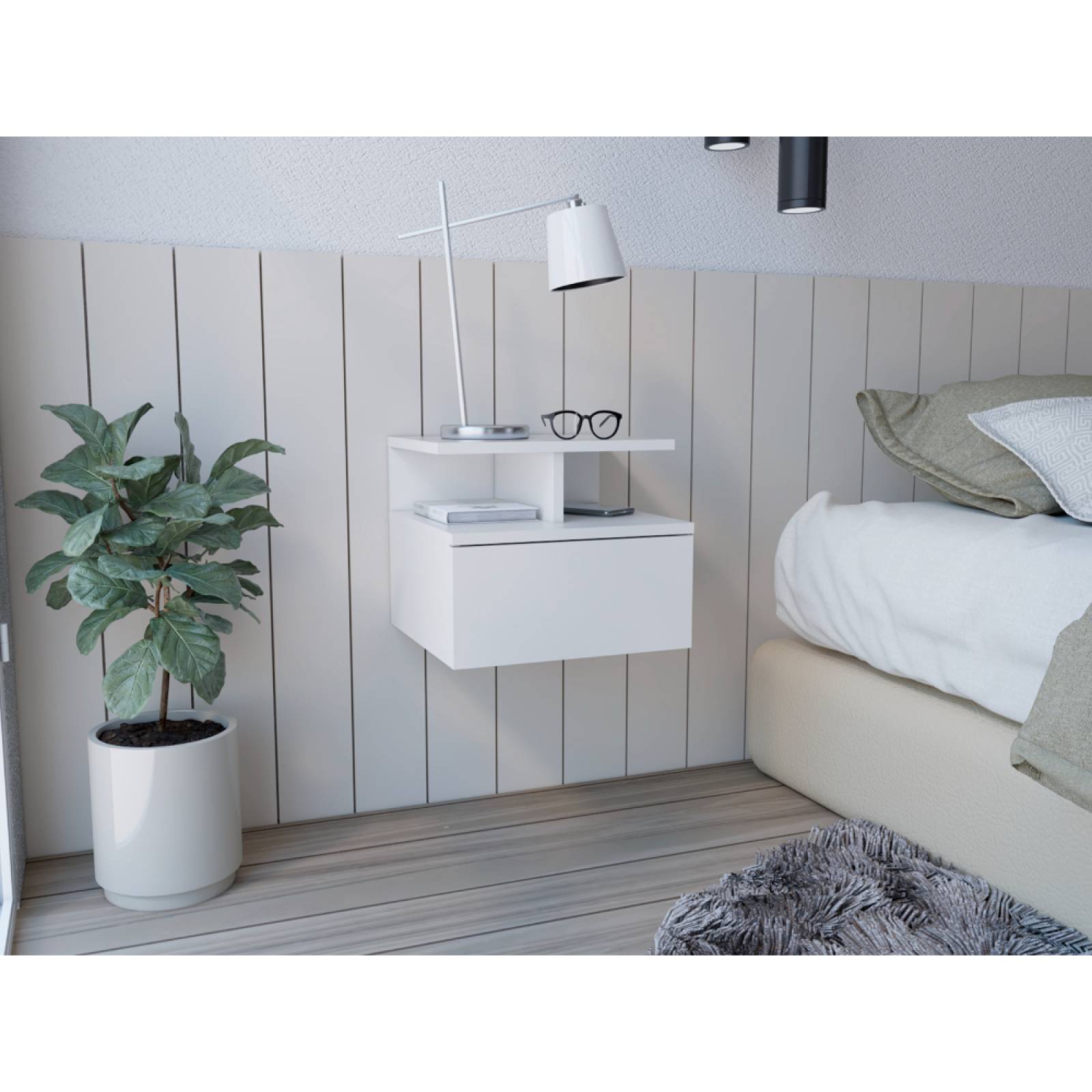 Mesa Noche Flotante Blanco Diseño Moderno Excelsior