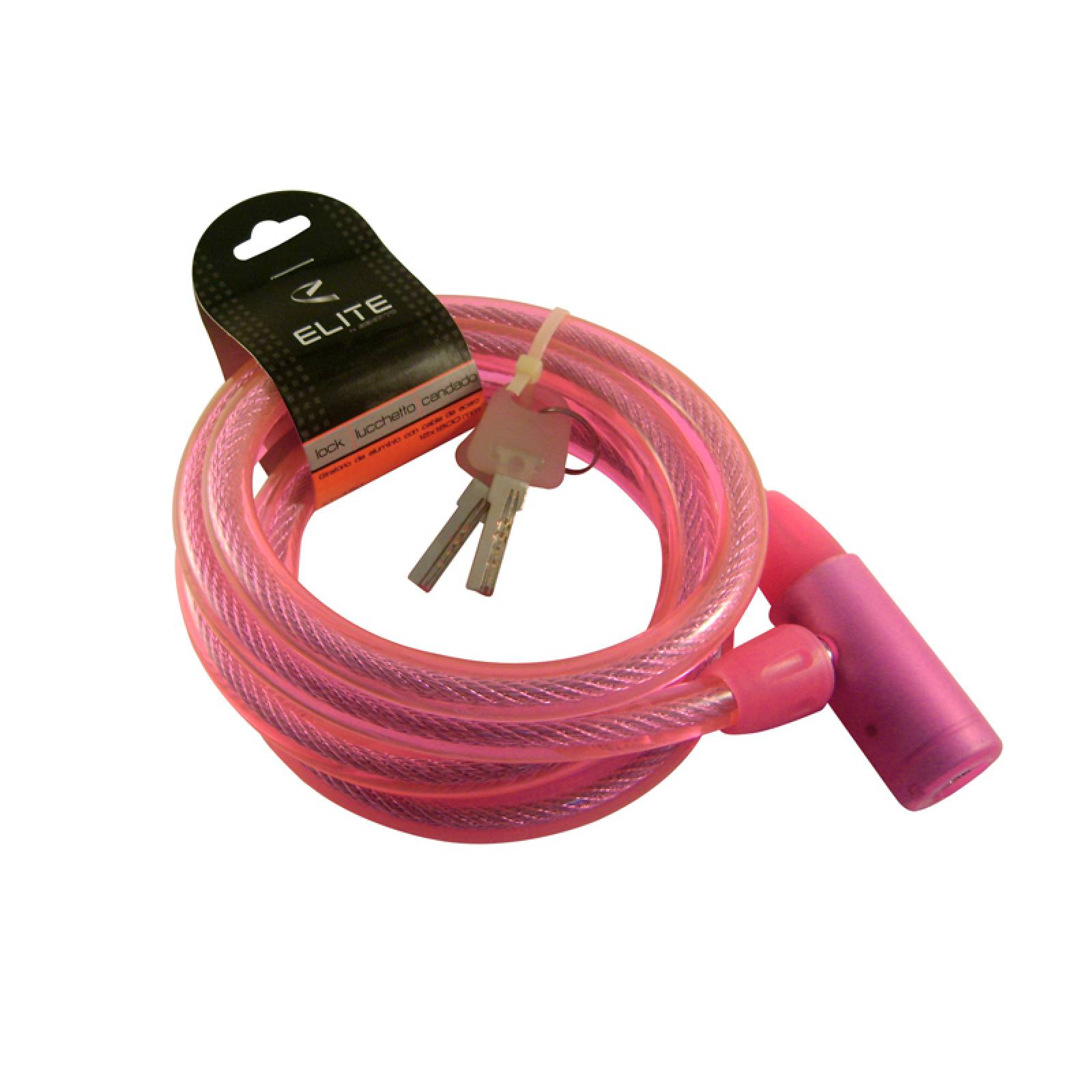 Candado ELITE Cable con Llave 12mmx1800mm Transparente/Rosa