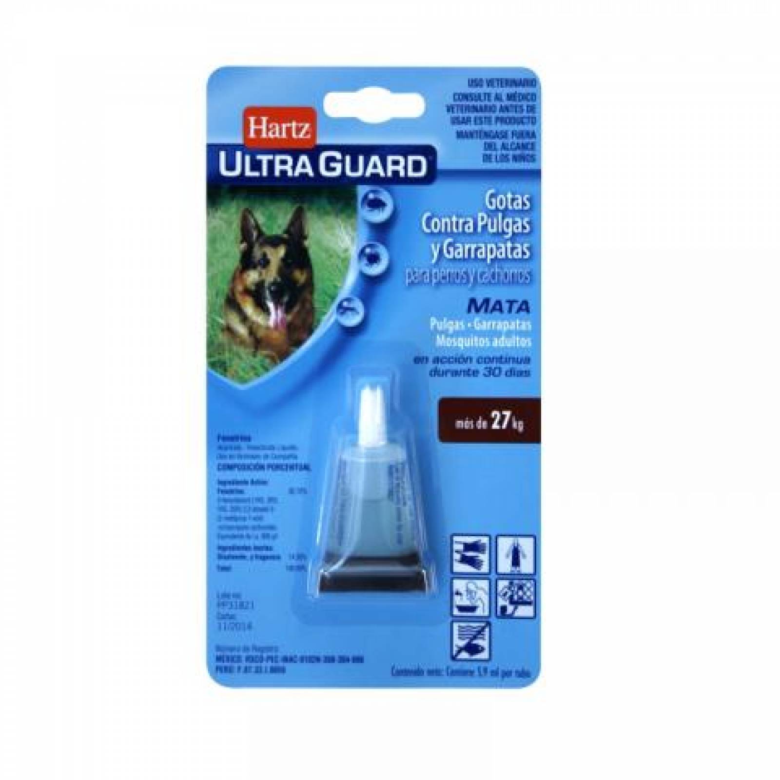 Pipeta Gotas Antipulgas Perros Ultra Guard  27kg en adelante Hartz