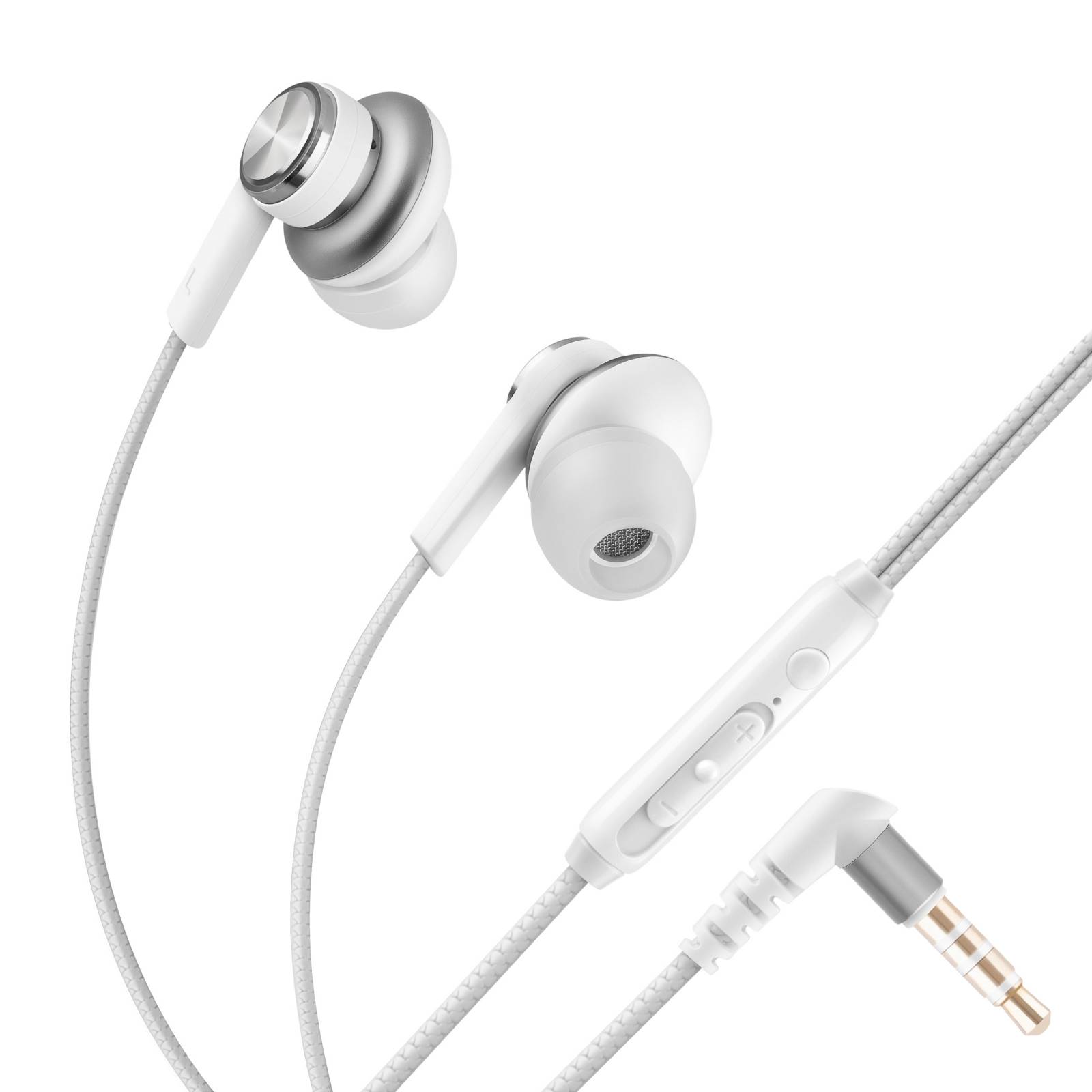 Audífonos manos libres con sujeción de imán, control de volumen y cable tipo cordón color blanco 