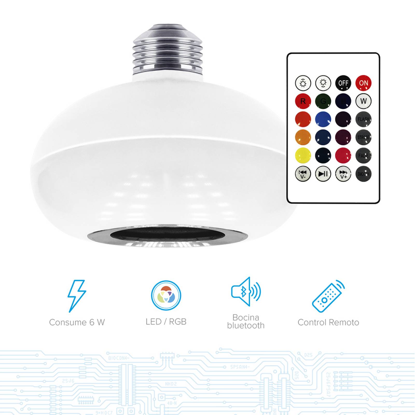 Foco Led Rgb Con Bocina Bluetooth Y Control Remoto | Lam-boc 