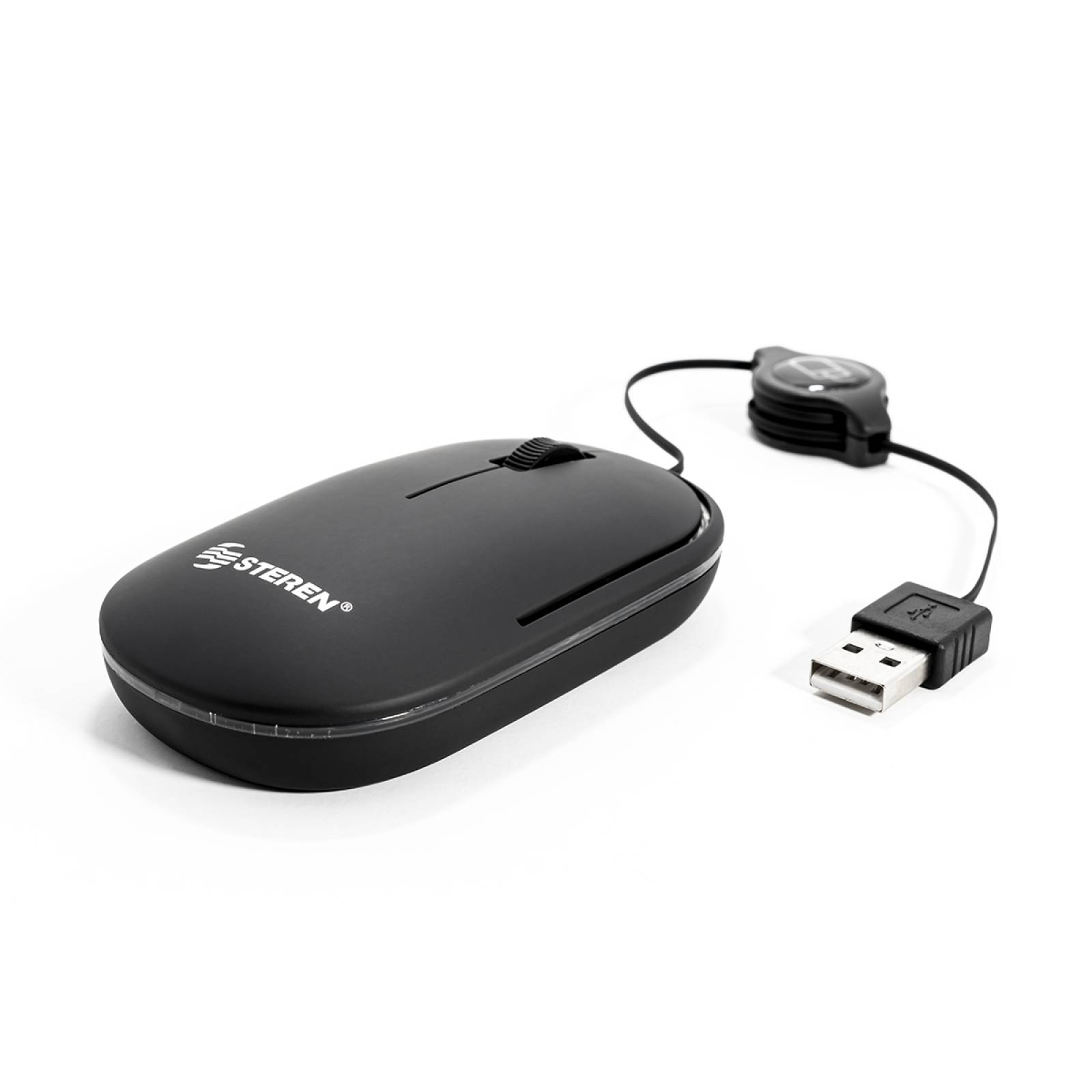 Steren Mouse USB con cable retrÃ¡ctil y luz LED