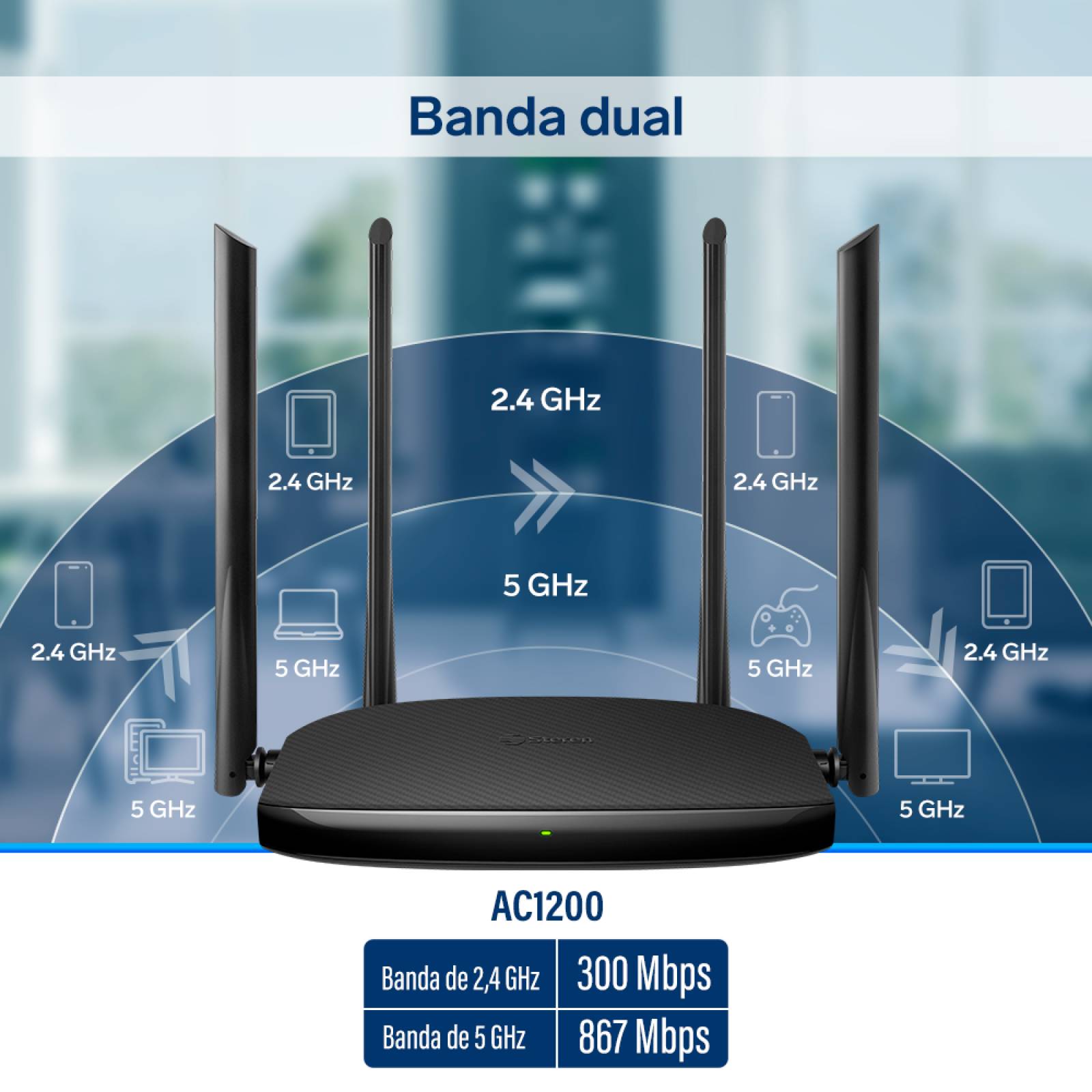 Repetidor / router Wi-Fi, 2,4 GHz y 5 GHz (B/G/N/A/AC), hasta 30 m de cobertura