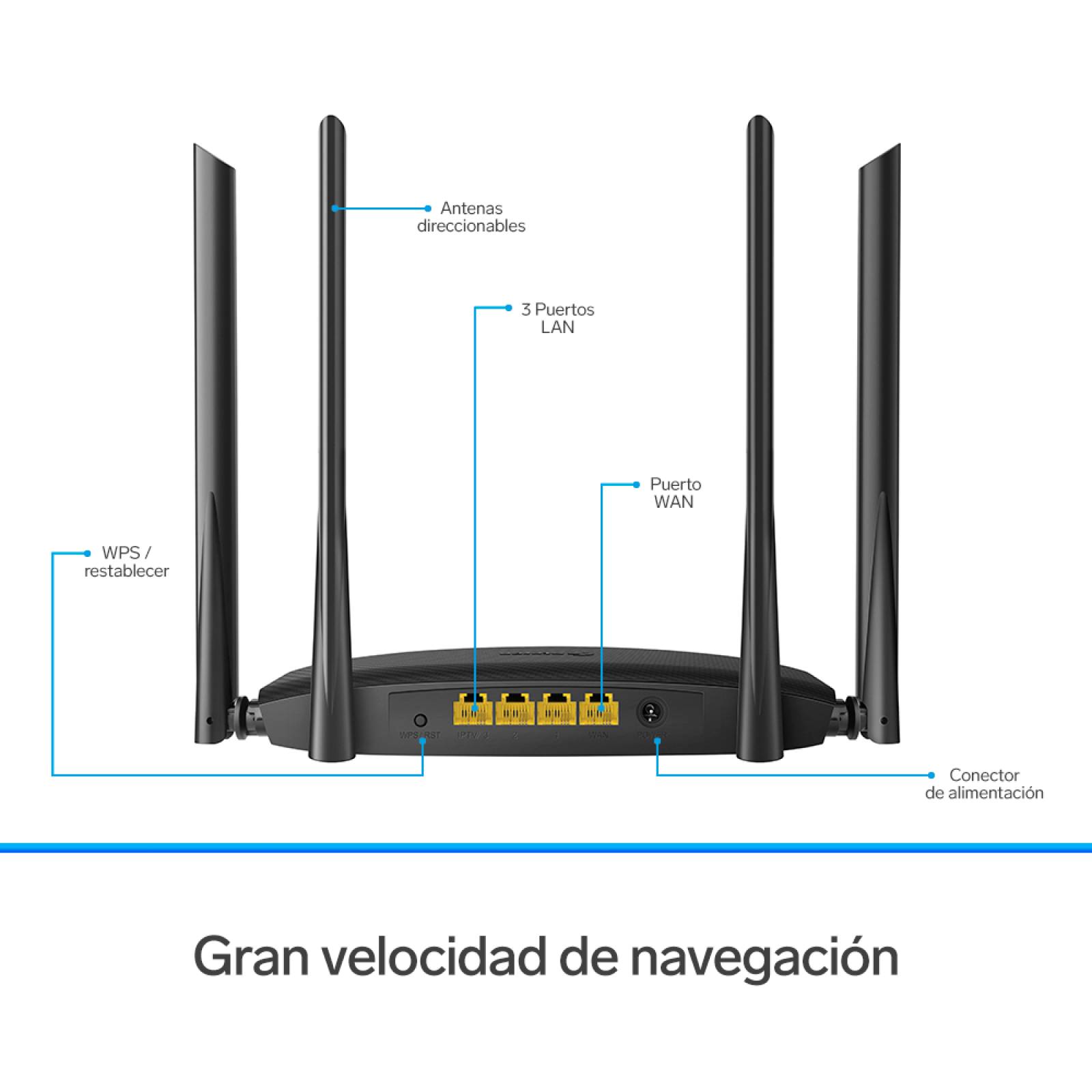 Repetidor Wi-Fi* 2,4 GHz (B/G/N), hasta 25 m de cobertura