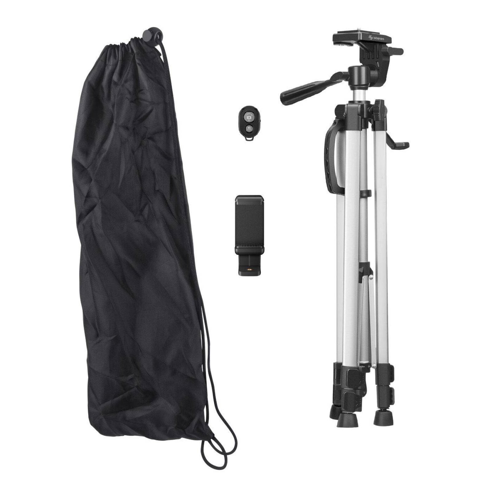 Tripié universal largo de aluminio con soporte para celular