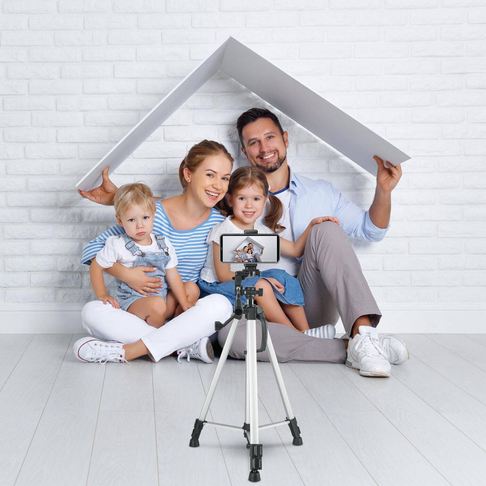 Tripié universal largo de aluminio con soporte para celular