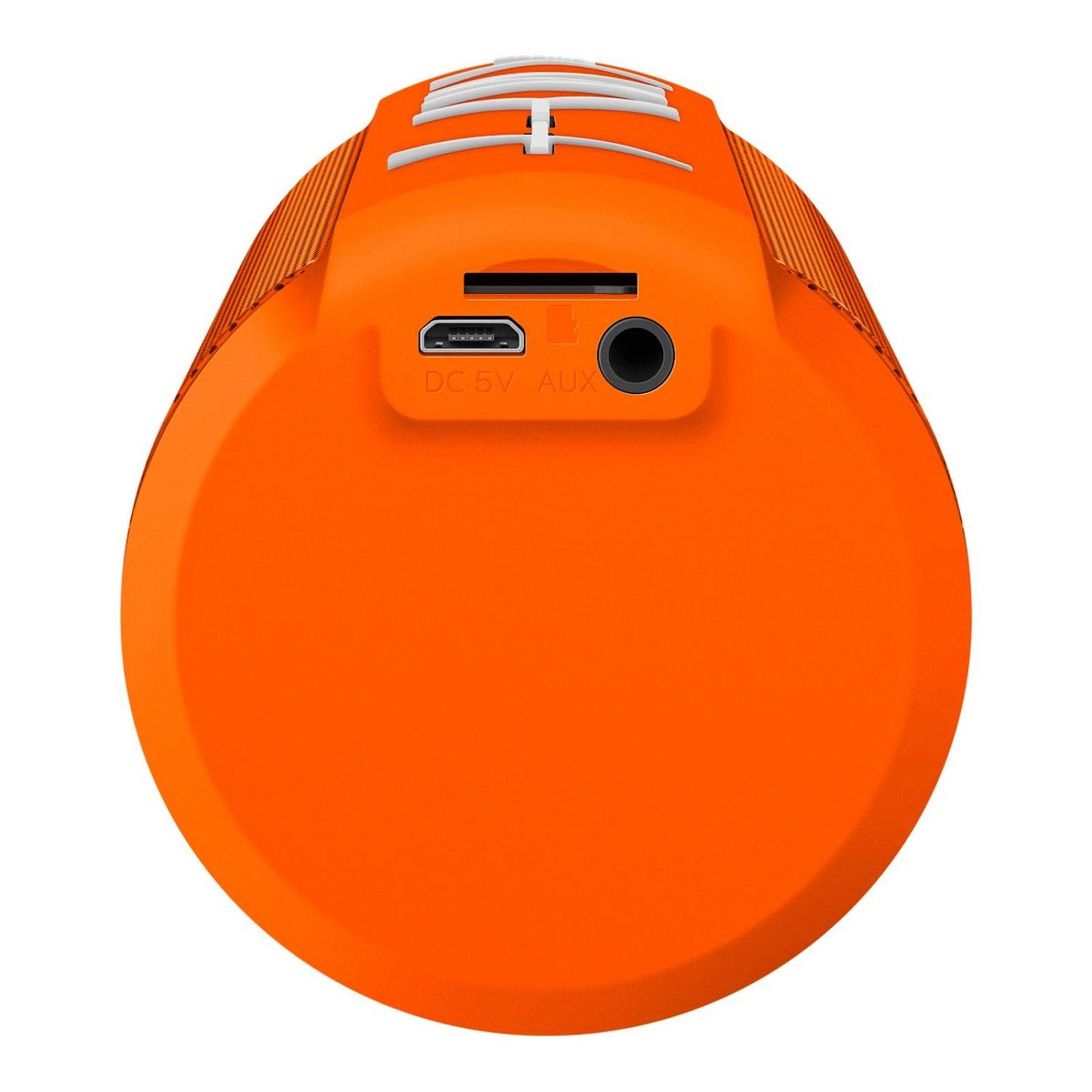 Bocina Bluetooth tipo mini torre con reproductor microSD y radio FM, naranja