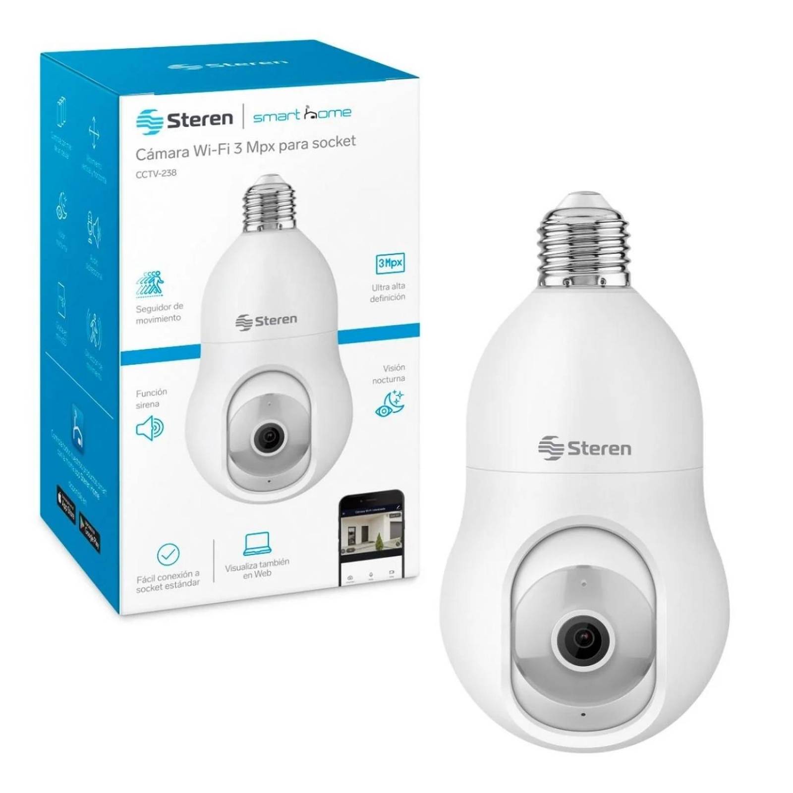 2 Cámaras de seguridad Wi-Fi* 3 Mpx robotizadas con seguidor de movimiento para socket 