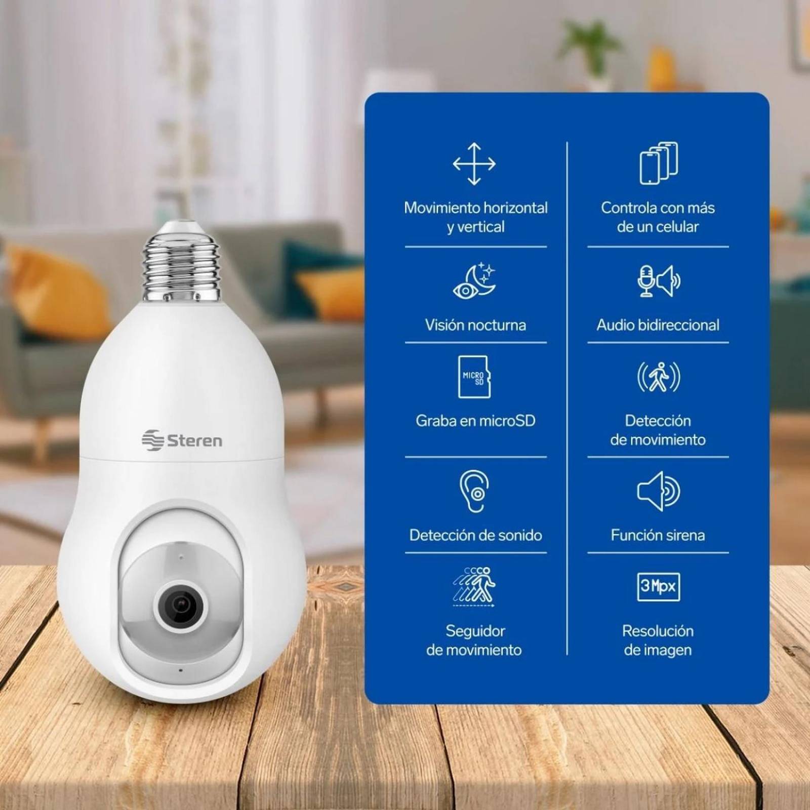 2 Cámaras de seguridad Wi-Fi* 3 Mpx robotizadas con seguidor de movimiento para socket 
