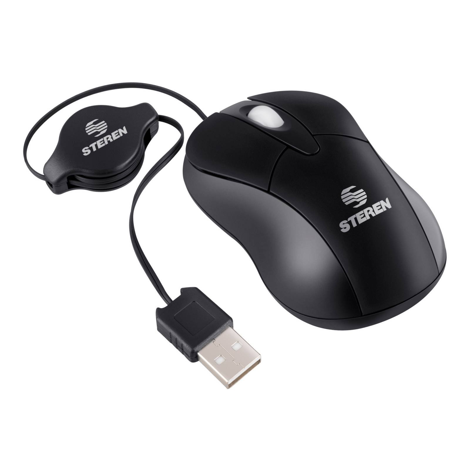 Mini mouse óptico USB con cable retráctil