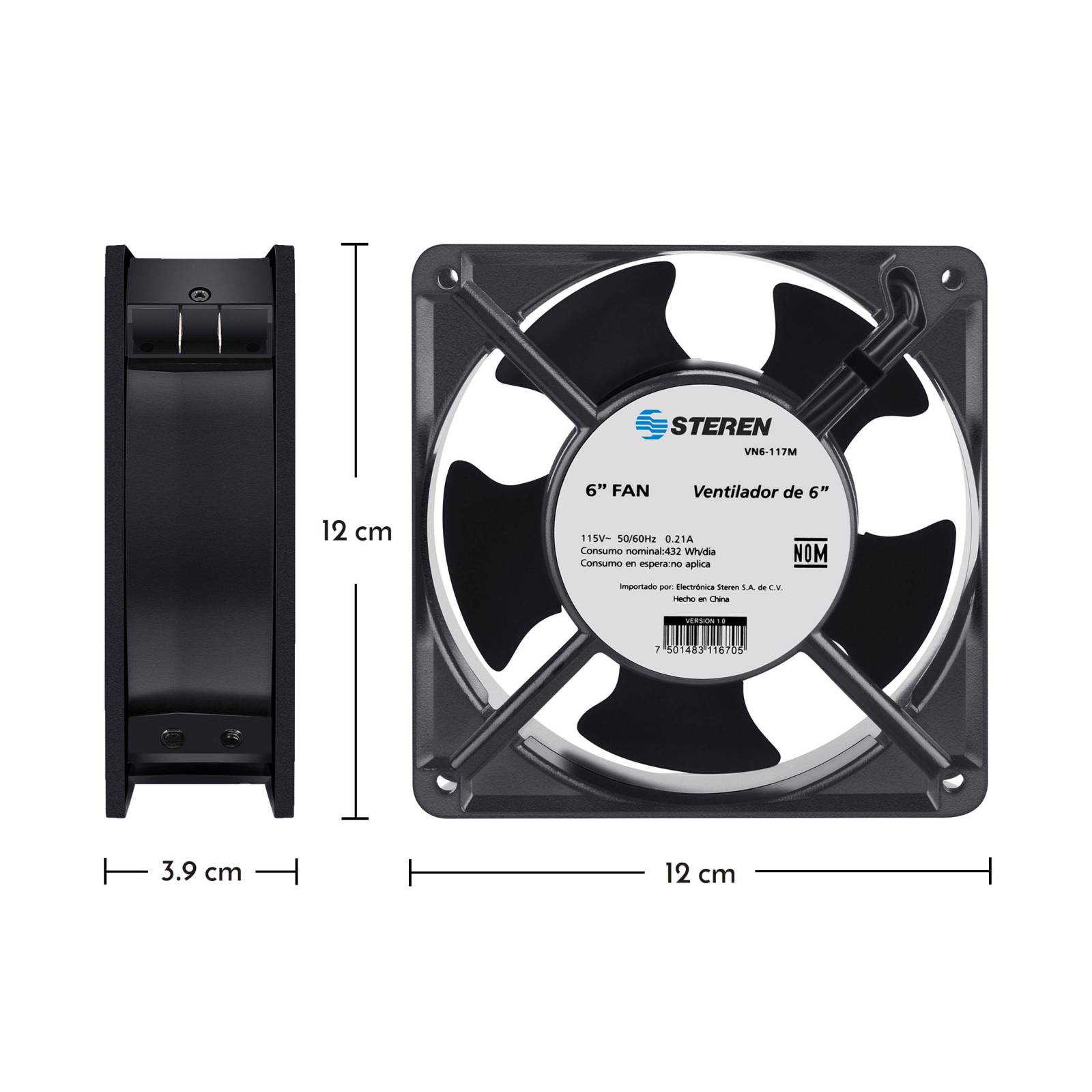 Ventilador Metálico De 6 , 117 Vca, 18w | Vn6-117m 