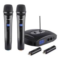 Sistema Profesional De 2 Micrófonos Inalámbricos Uhf, Con Batería Recargable Steren