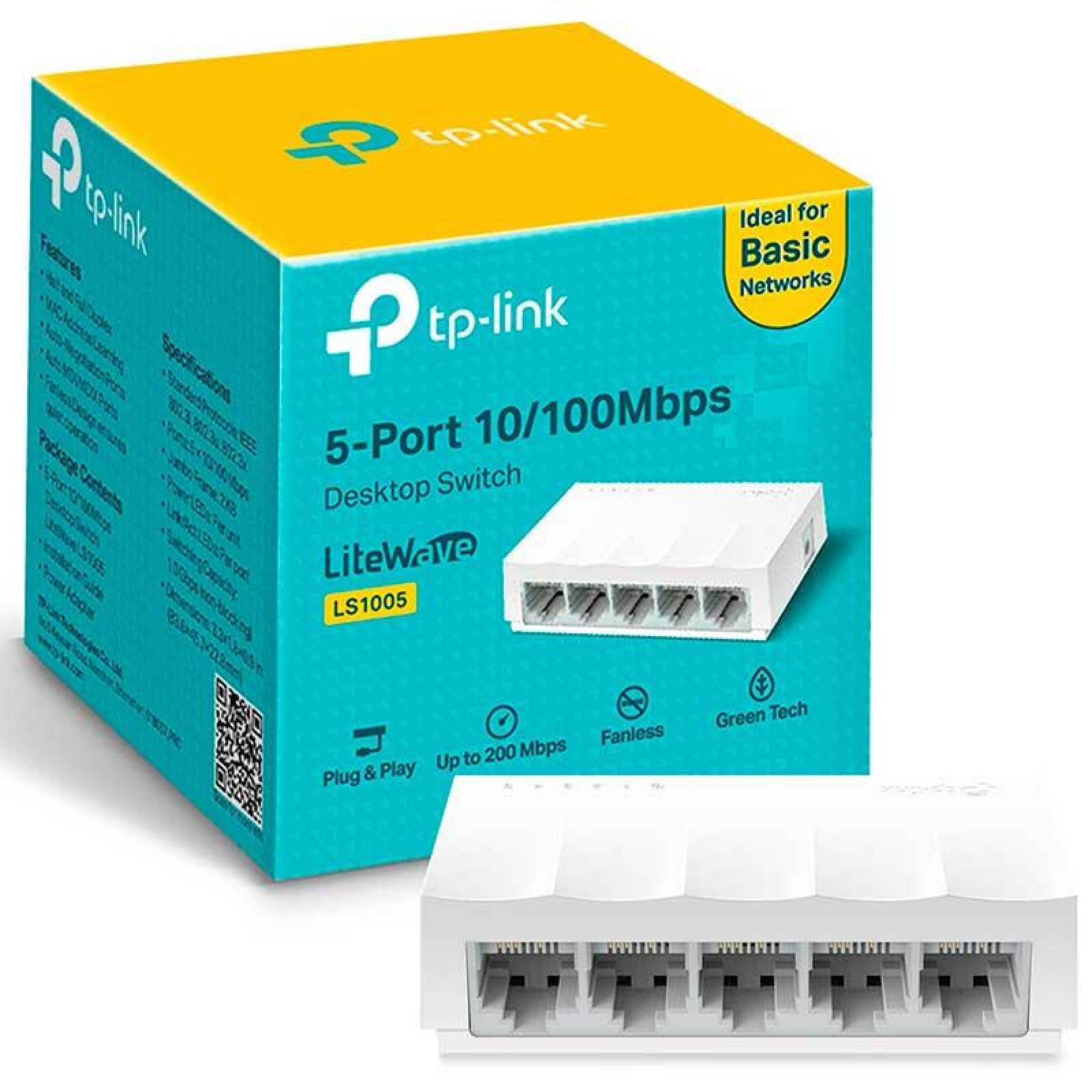 Switch TP-LINK LS1005 5 Puertos LiteWave Fast Ethernet 10/100Mbps 