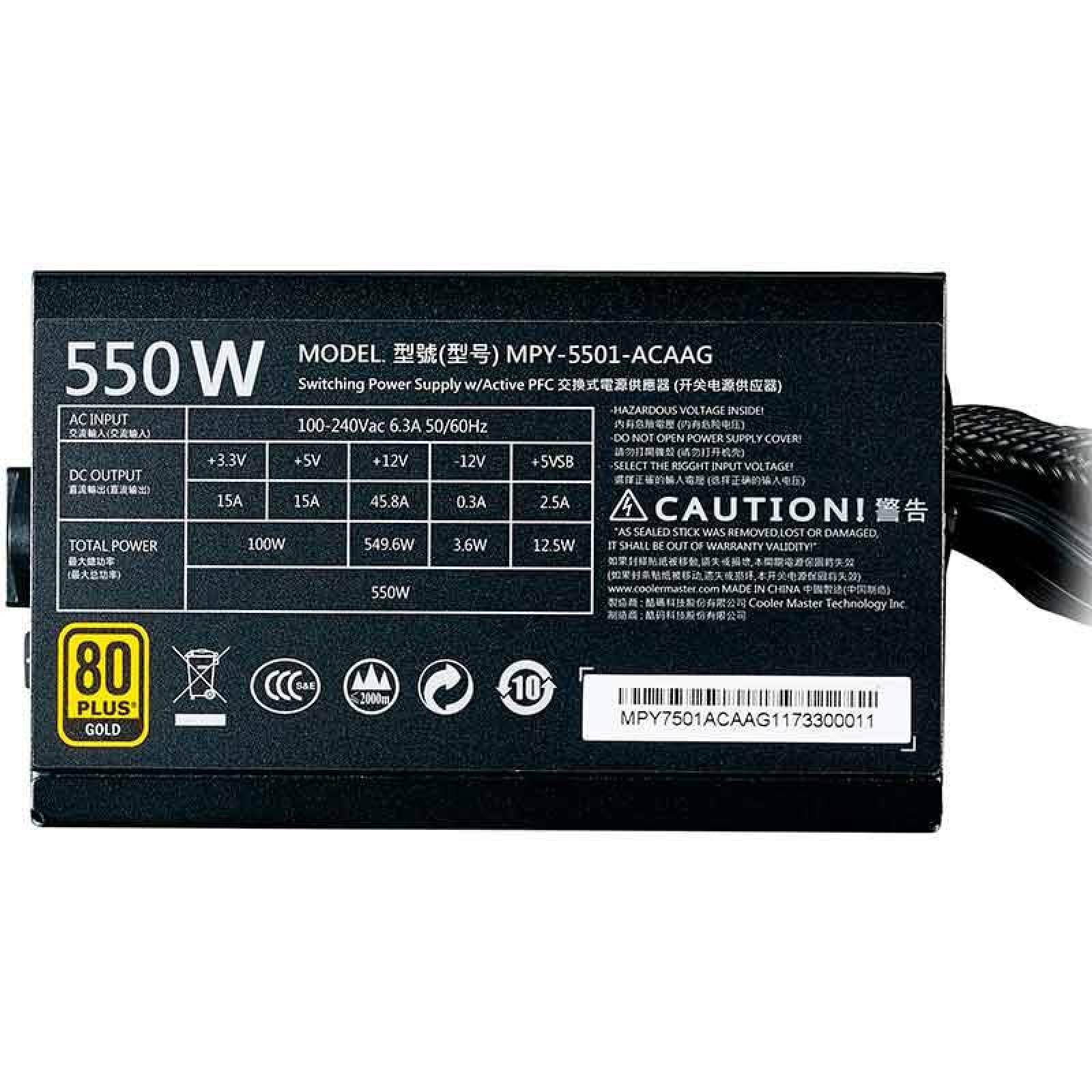 Fuente de Poder COOLER MASTER MWE 550W 80 Plus GOLD MPY 5501 ACAAG