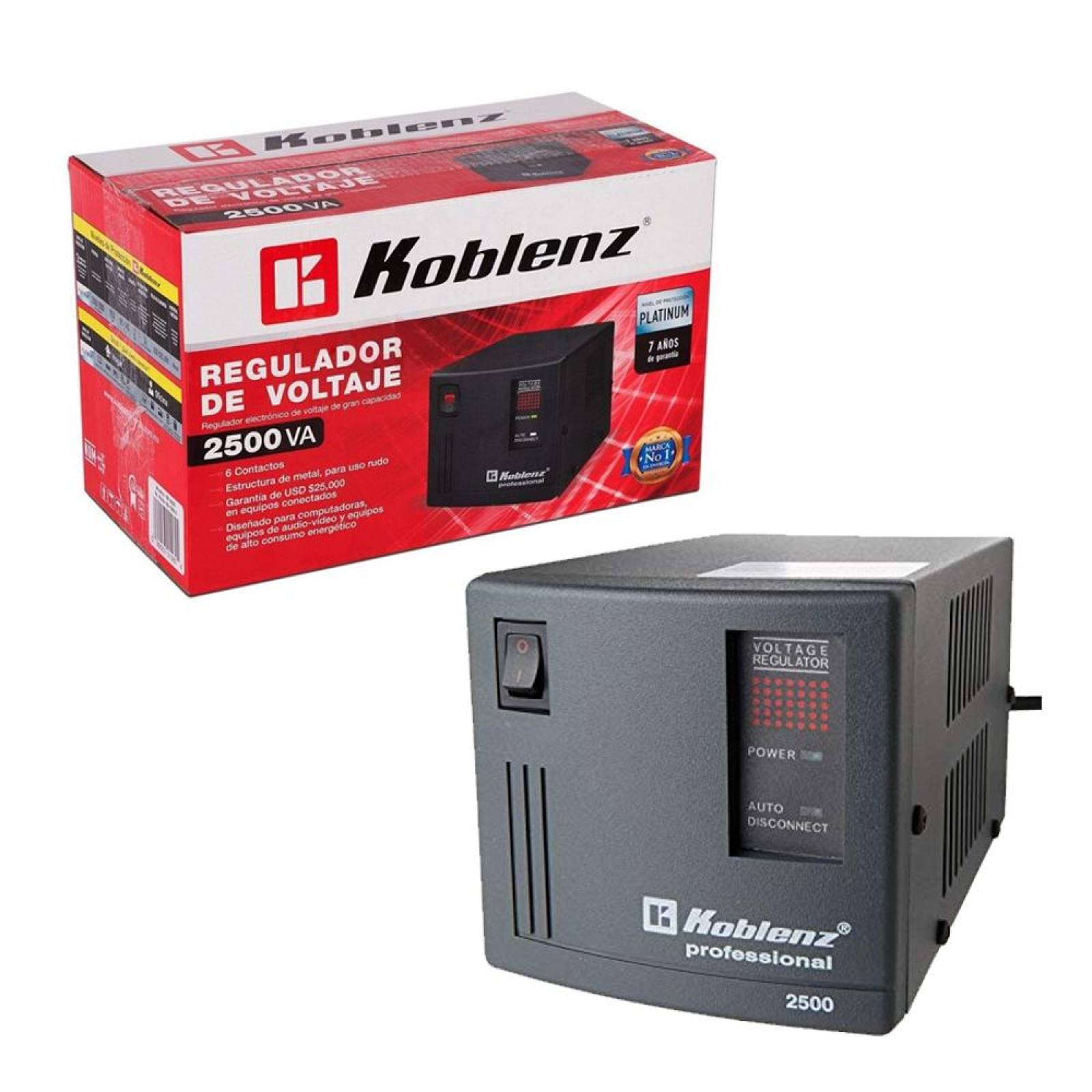 Regulador de Voltaje KOBLENZ ER-2550 2500VA 2000W 6 Contactos 