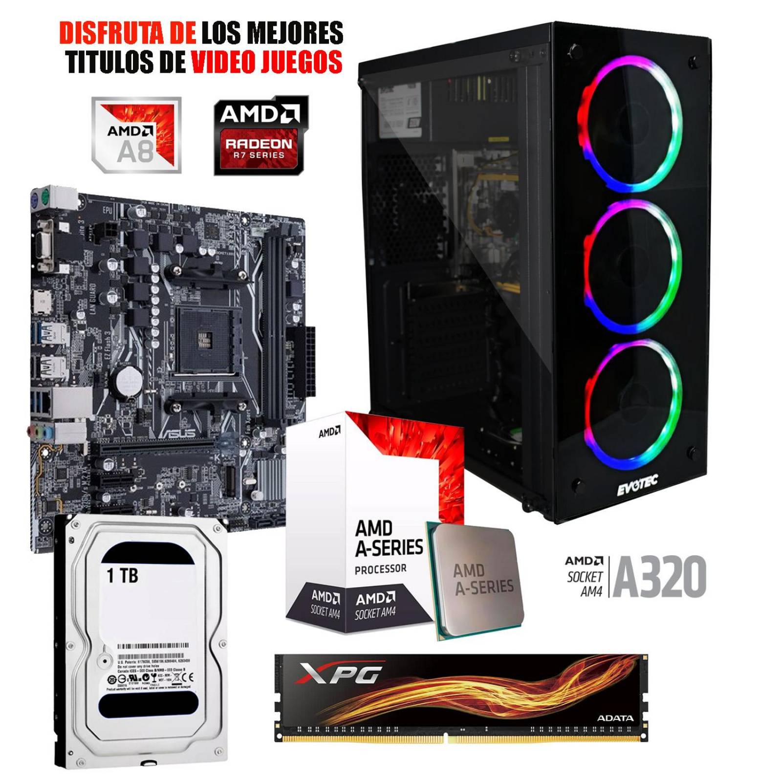 Pc Gamer Xtreme Amd A8 9600 Ram 8Gb Disco 1TB Graficos Radeon R7 Monitor Led 27 Kit
