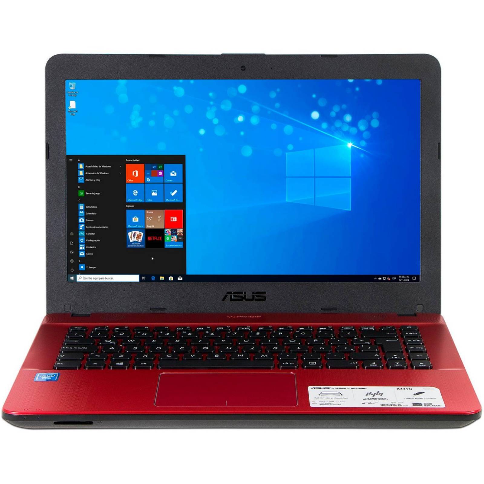  Laptop  ASUS  X441NA  GA015T N3350 4GB 500GB 14 Rojo 