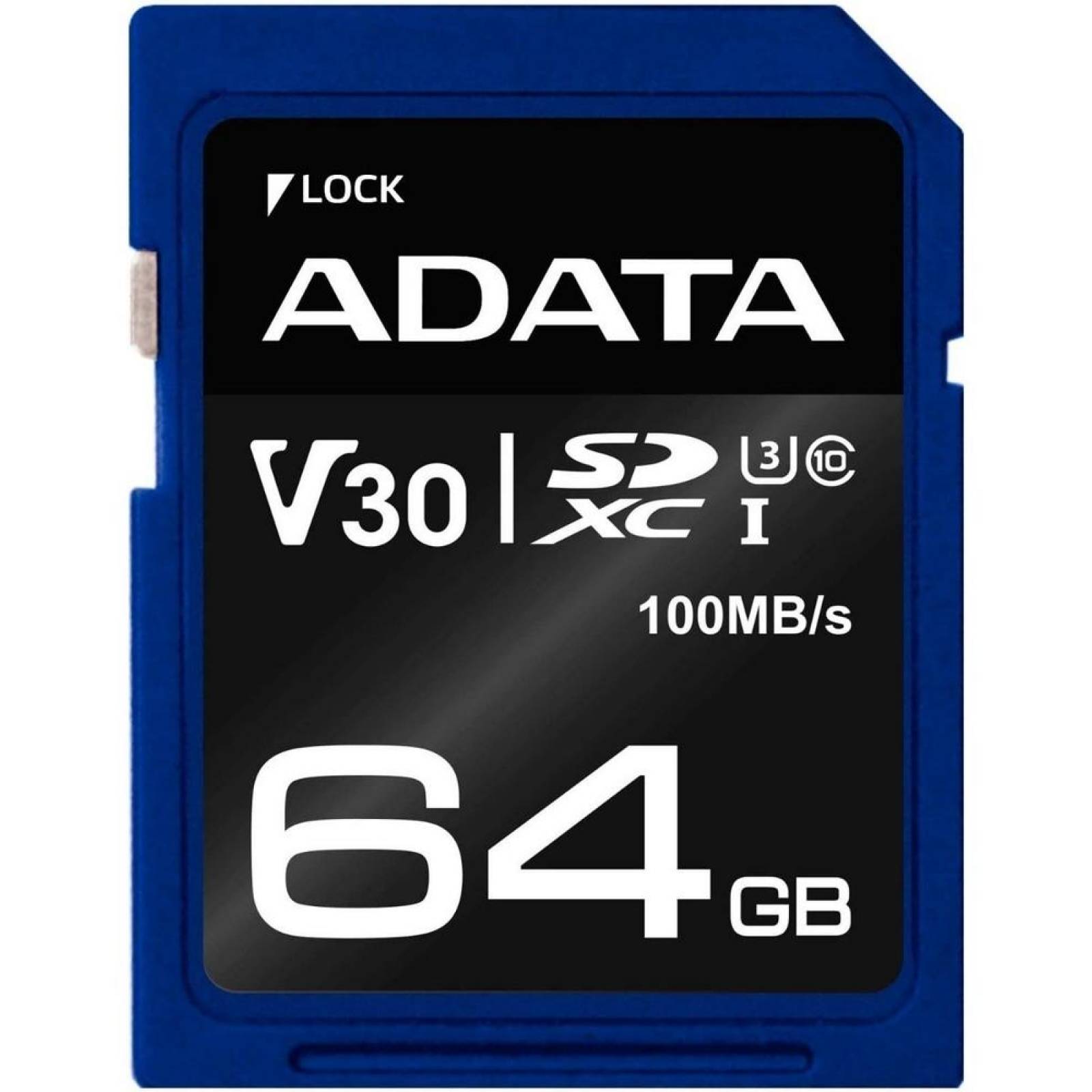 Memoria SD 64GB ADATA Clase 10 Video V30 Full HD 4K Camara Digital ASDX64GUI3V30S-R 