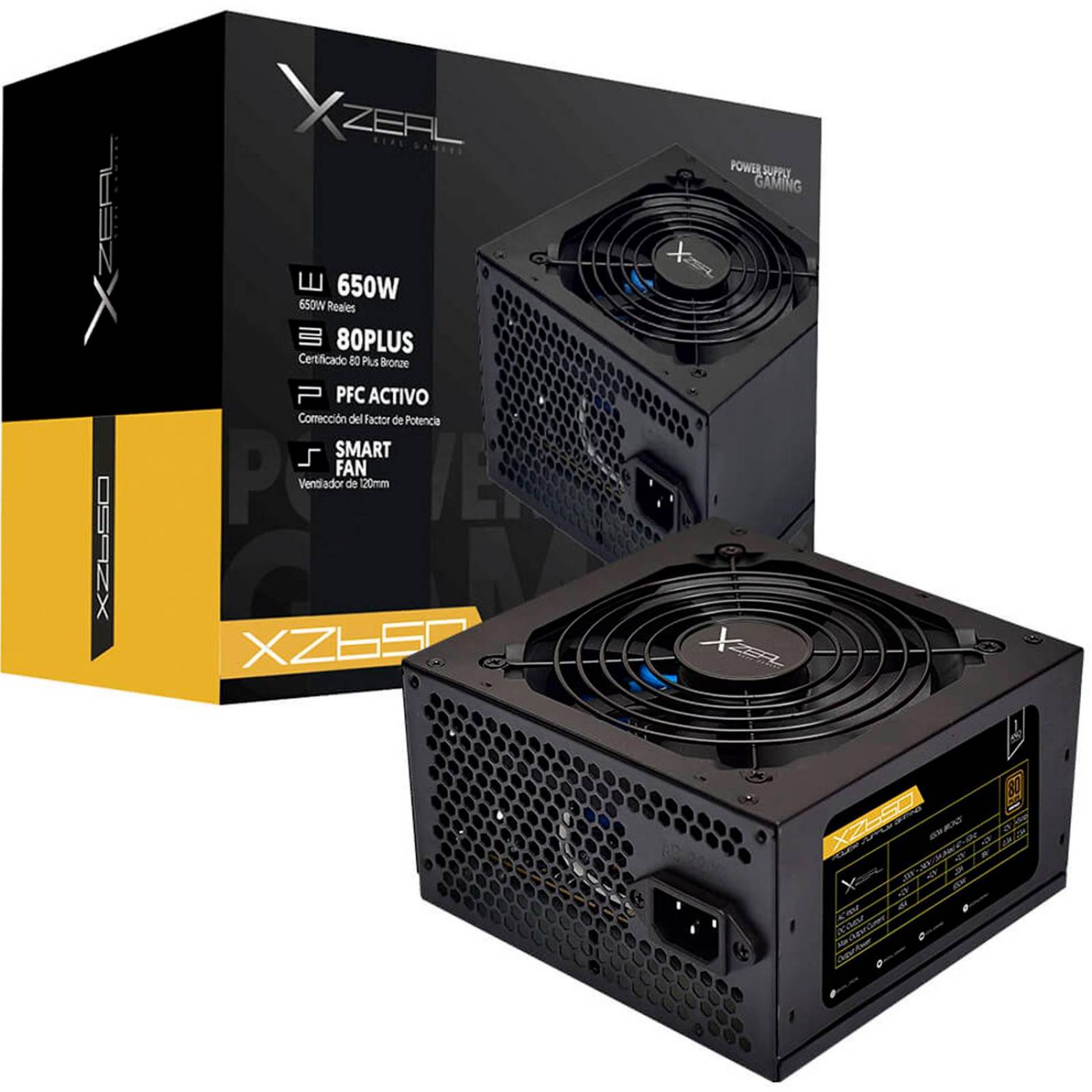 Fuente de Poder PC 650W Gamer XZEAL 80 Plus Bronce XZ650 XZPS650B 