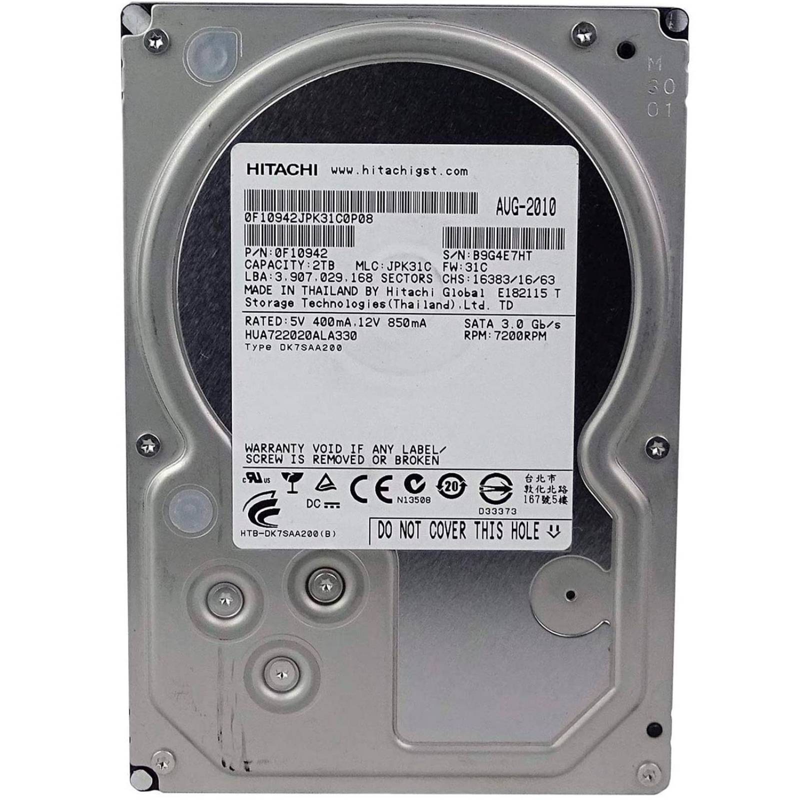 Disco Duro HITACHI SATA 3.5 2TB 7200rpm HUA722020ALA330 (Reacondicionado) 
