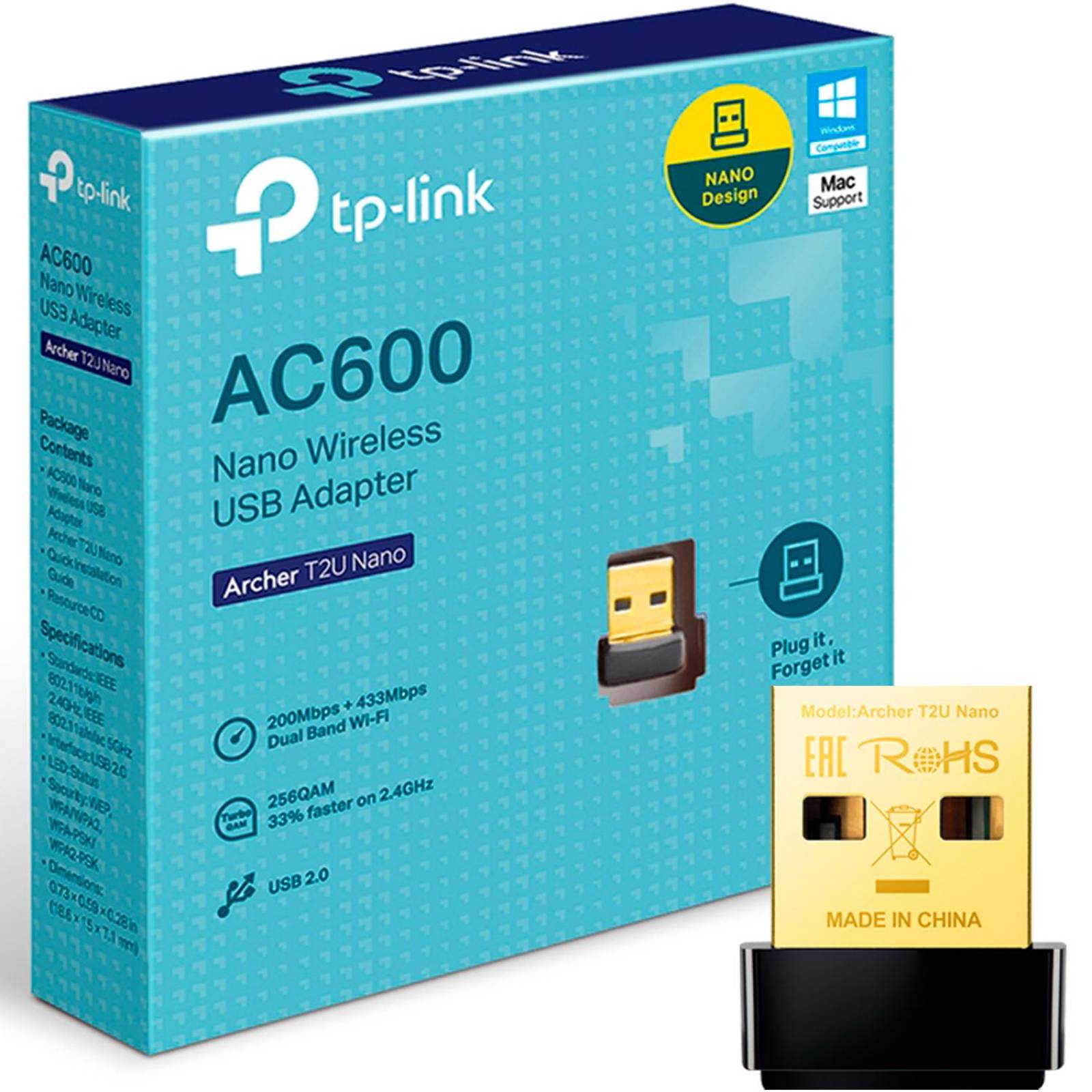 Adaptador Inalambrico USB TP-LINK ARCHER T2U NANO Dual Band 600Mbps 
