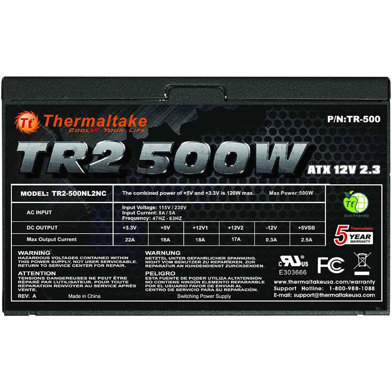 Fuente de Poder THERMALTAKE TR2 500W ATX 12V SATA TR-500CUS 