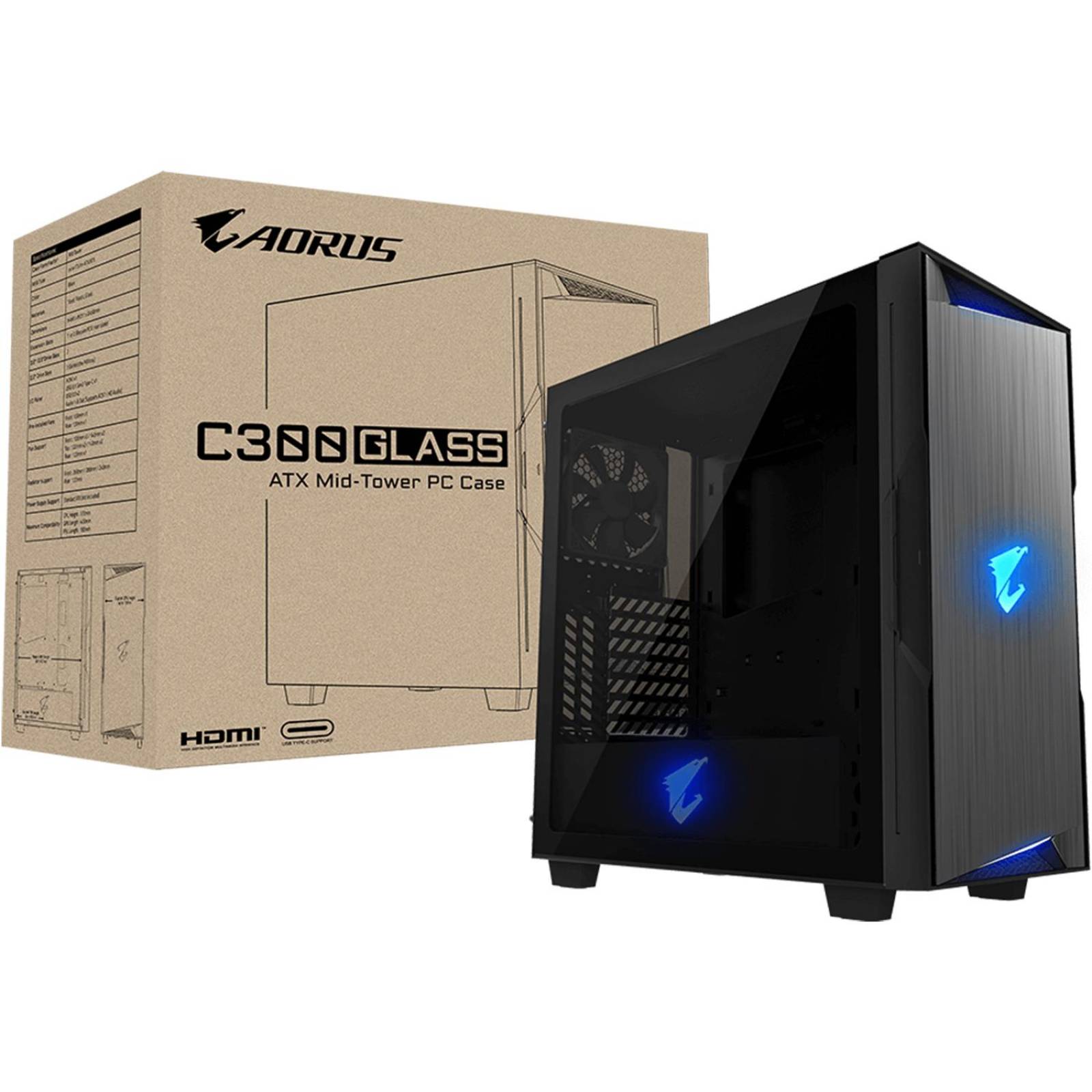 Gabinete Gamer AORUS C300 GLASS Cristal Templado RGB ATX GB-AC300G 