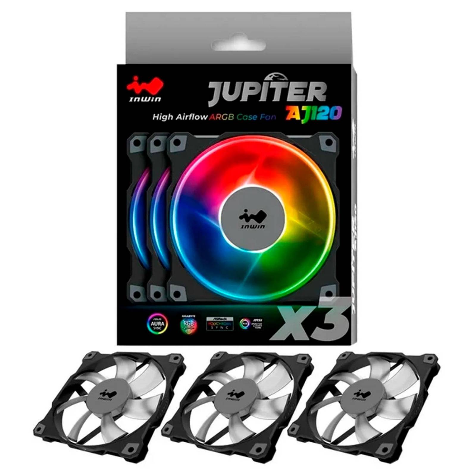 Kit Tripla Ventola InWin Jupiter AJ140 140mm Con RGB Indirizzabile – Nero, Per Case PC