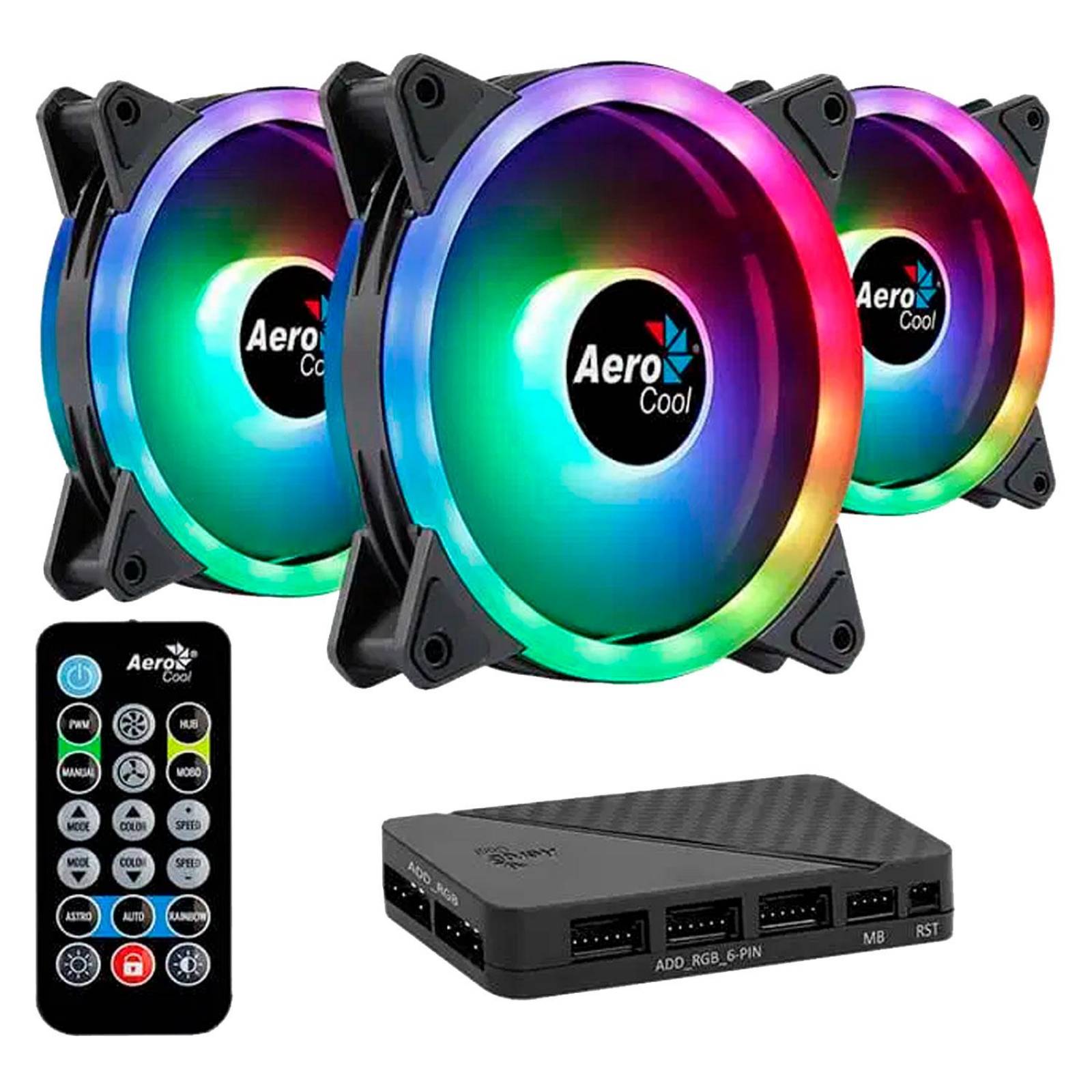 Kit 3 Ventiladores AEROCOOL DUO 12 PRO RGB 120mm + Control 