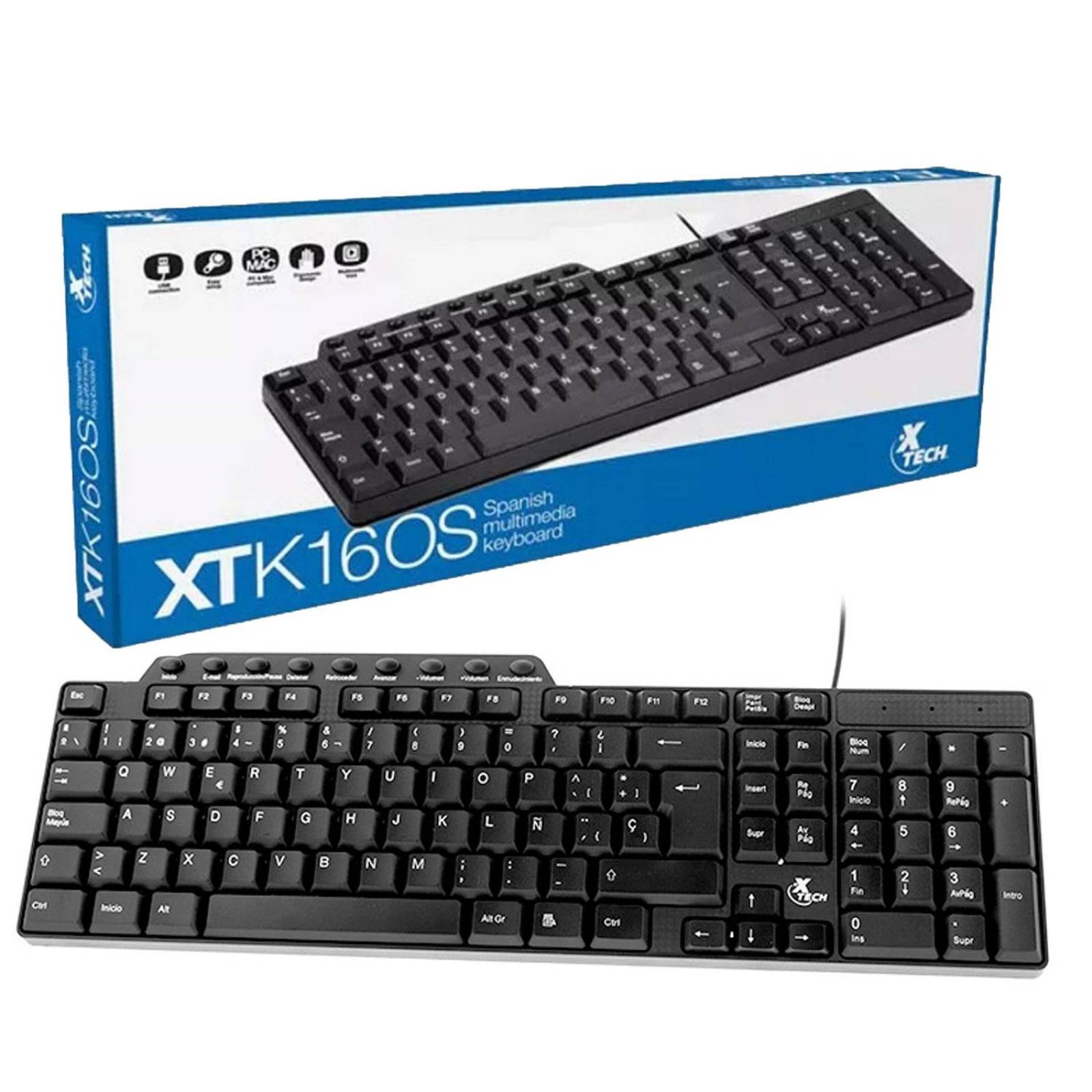 Teclado Multimedia USB XTECH Español XTK-160S 