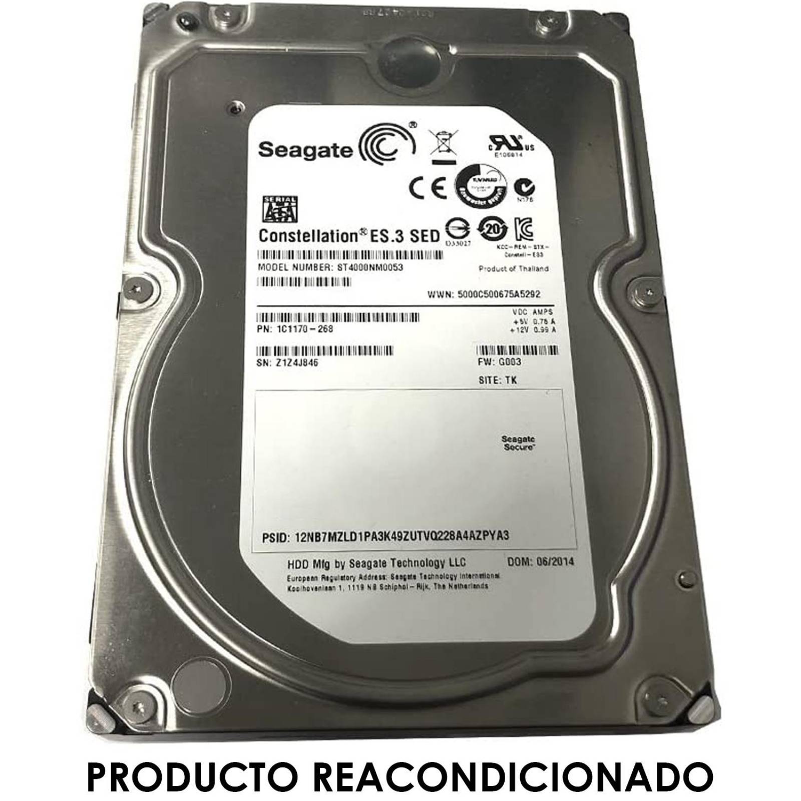 Disco Duro Interno 4TB SEAGATE Constellation 7200RPM 3.5 SATA ST4000NM0053 Reacondicionado 