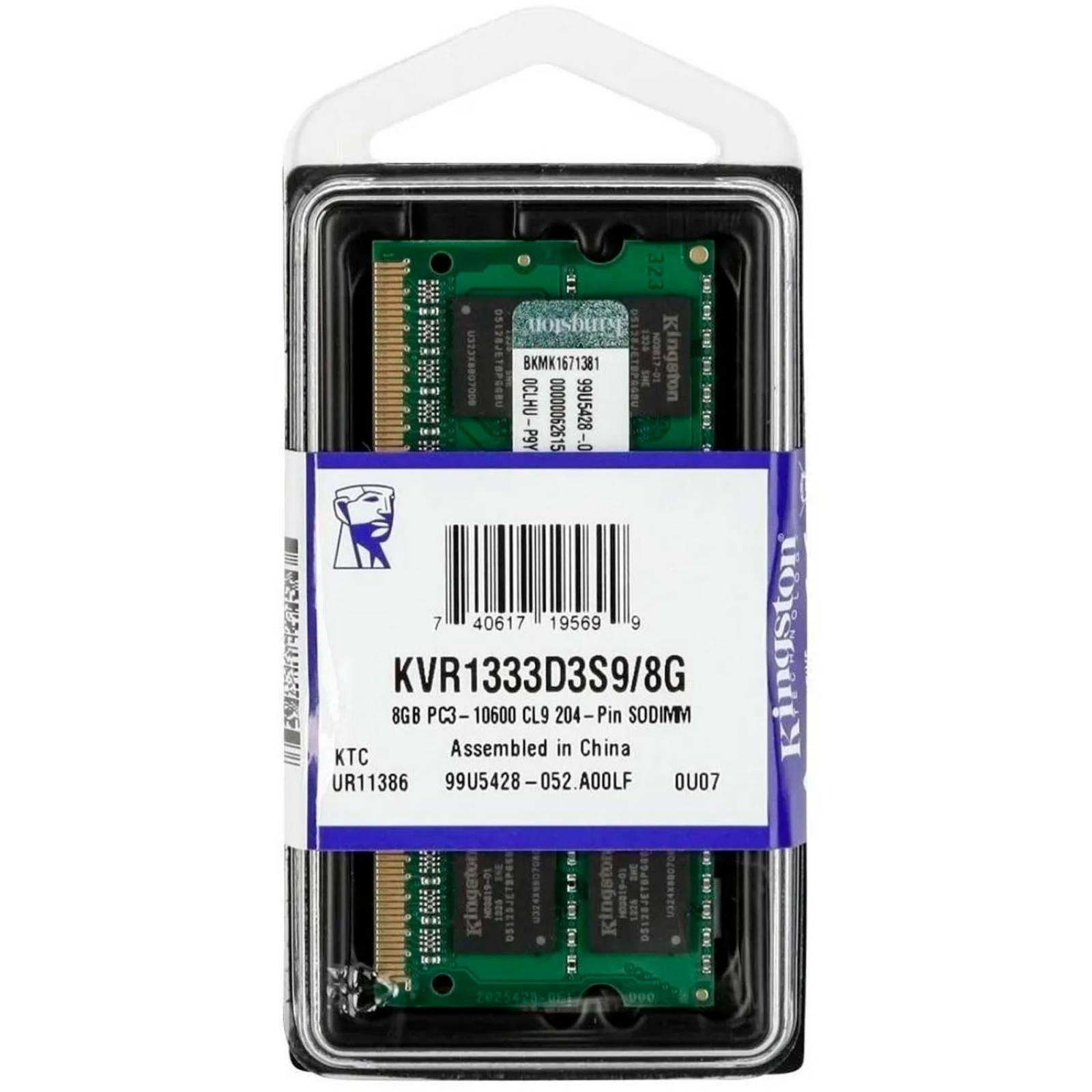 Memoria RAM DDR3 8GB 1333MHz KINGSTON Laptop KVR1333D3S9/8G 