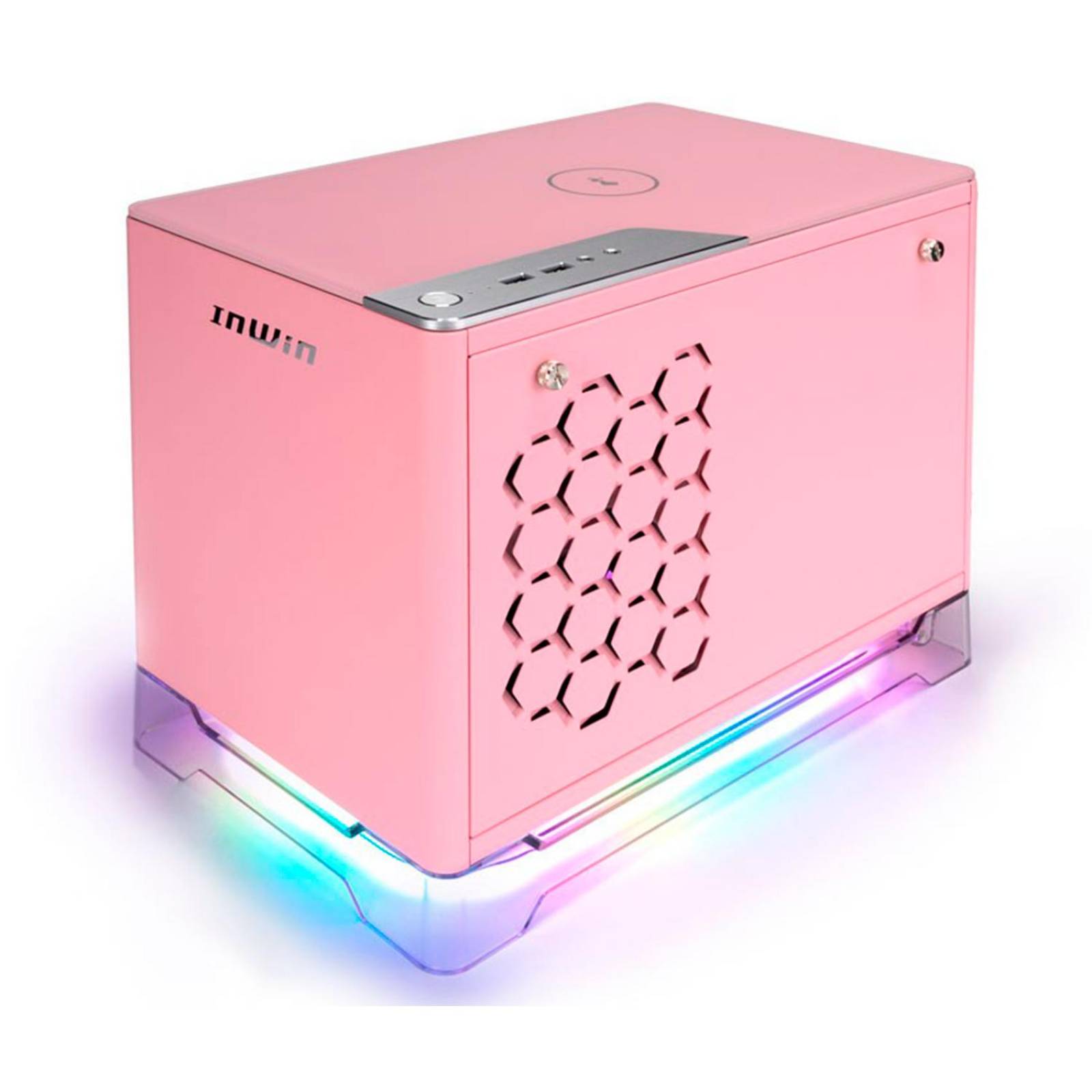Gabinete IN WIN A1 PLUS Mini ITX Fuente 650W USB 3.0 Cristal Templado Rosa IW-A1PLUS-PINK 
