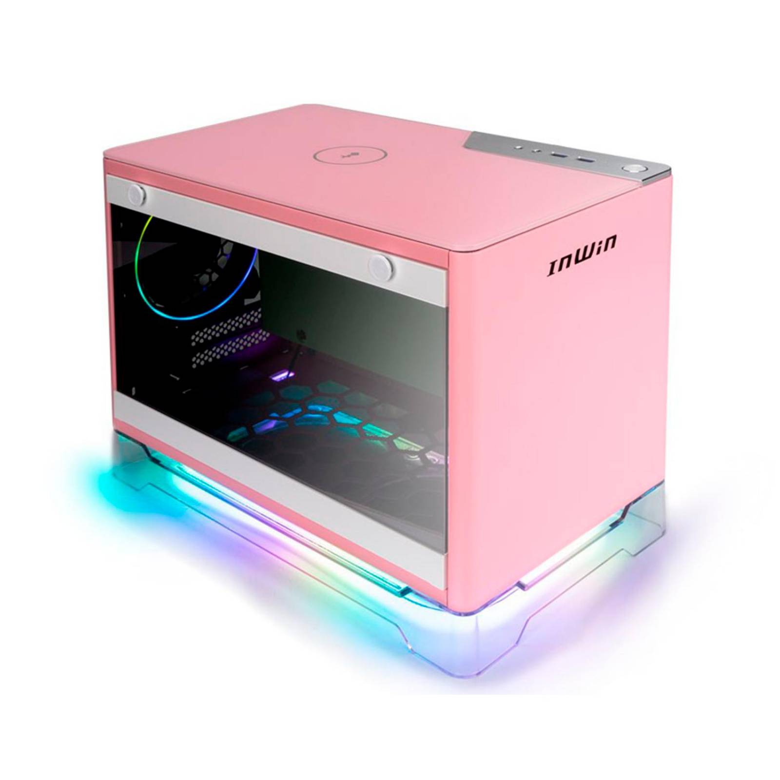 Gabinete IN WIN A1 PLUS Mini ITX Fuente 650W USB 3.0 Cristal Templado Rosa IW-A1PLUS-PINK 