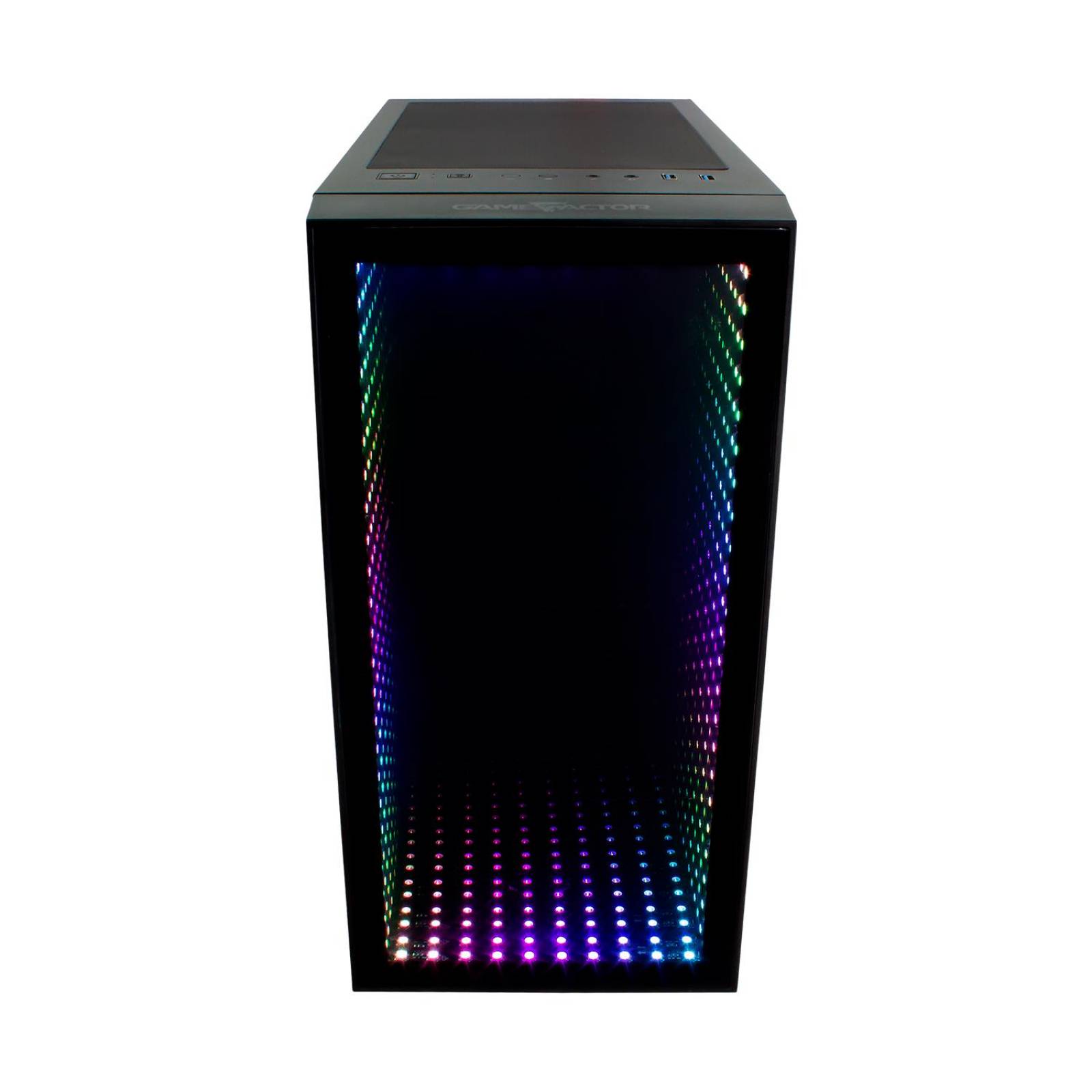Gabinete Gamer GAME FACTOR INFINITY Micro ATX Mini Torre Cristal Templado RGB Negro CSG560 