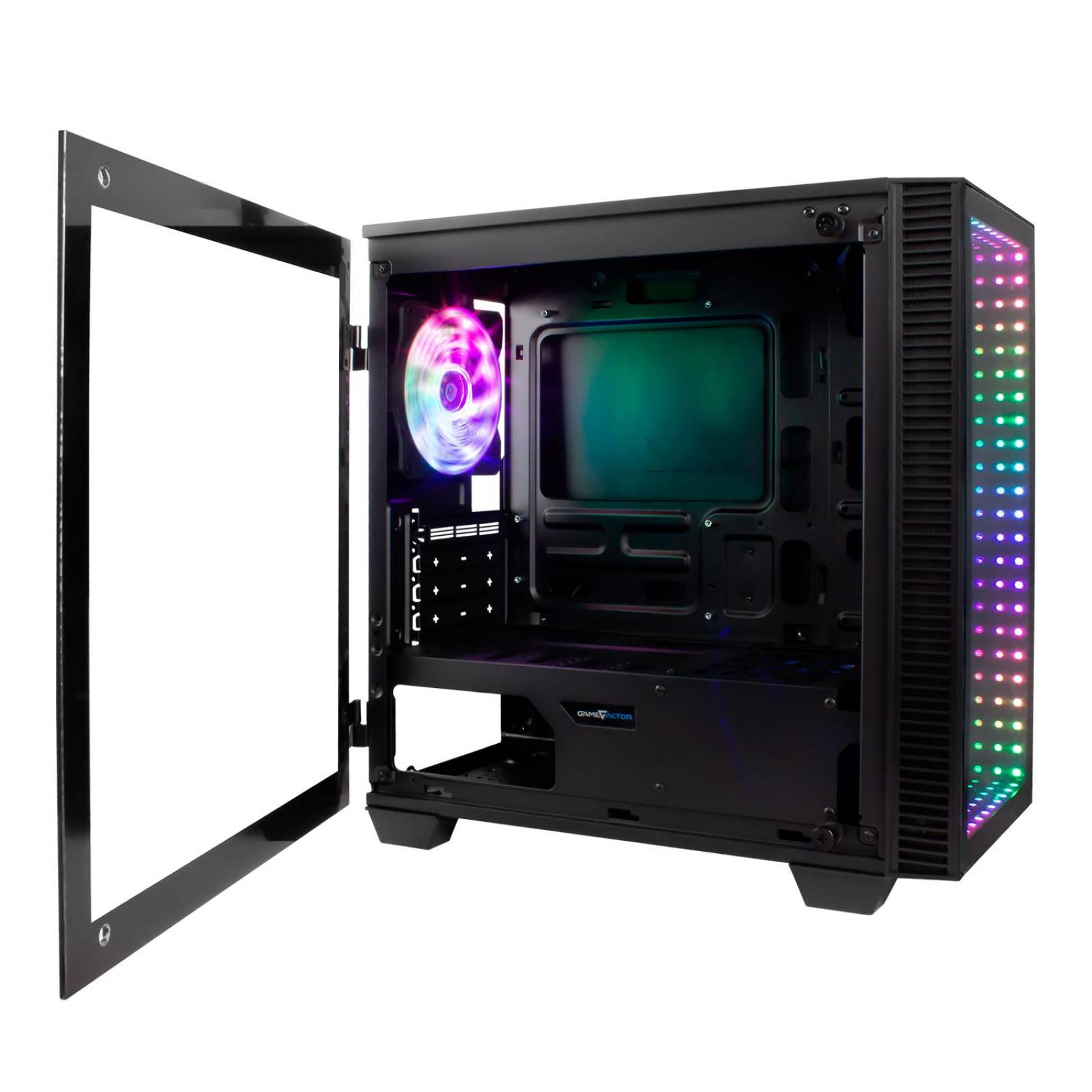 Gabinete Gamer GAME FACTOR INFINITY Micro ATX Mini Torre Cristal Templado RGB Negro CSG560 