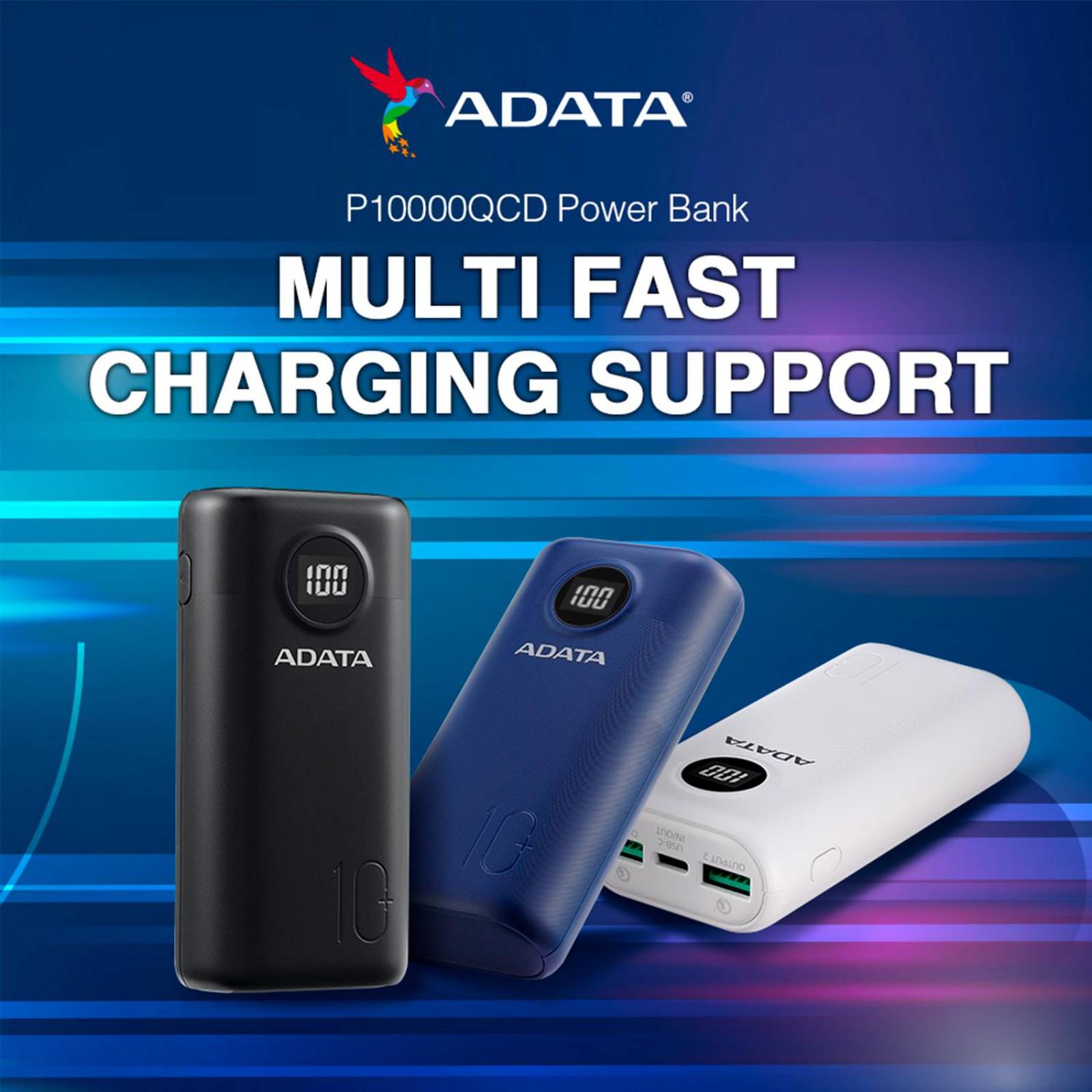 Power Bank 10000MAH ADATA P10000QCD Bateria Portatil Tipo C AP10000QCD-DGT-CBK 