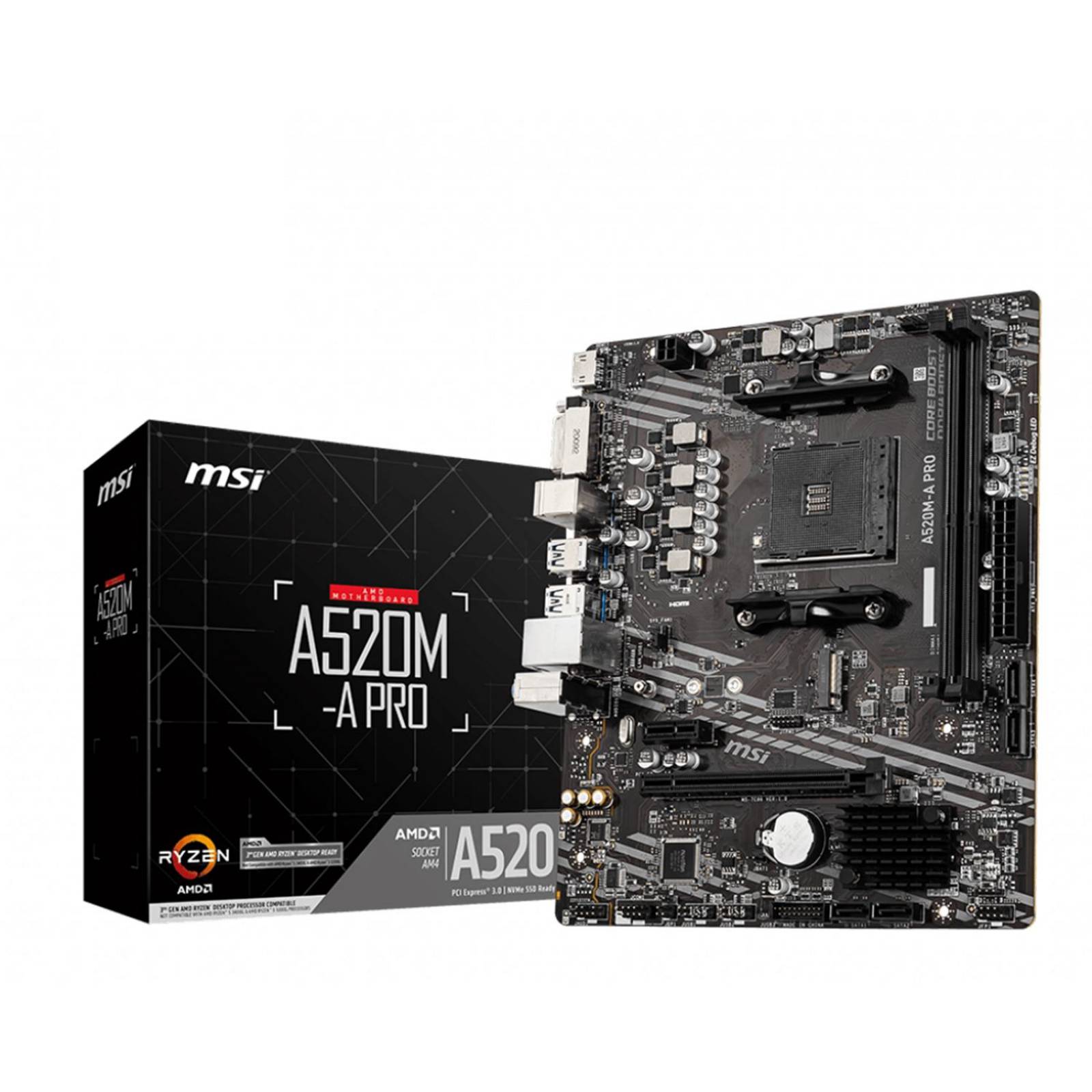 Tarjeta Madre MSI A520M-A PRO AM4 2x DDR4 1x M.2 PCIe 3.0 Micro ATX 