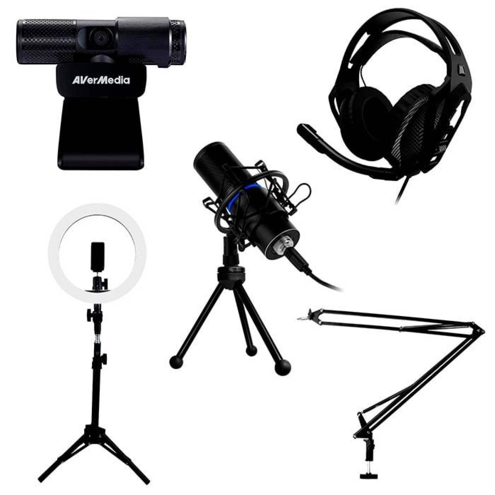 Kit Youtuber Streaming Profesional audio video webcam microfono brazo diadema aro de luz 