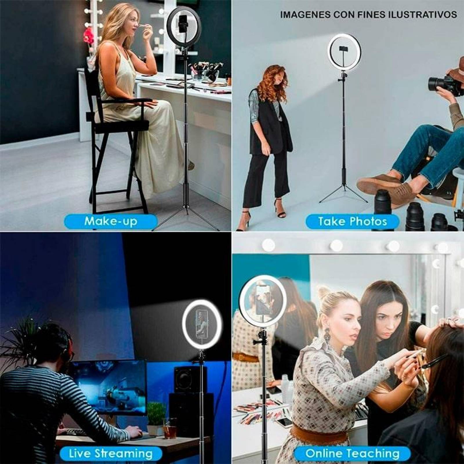 Aro de luz gamer GAME FACTOR LRG300 Streaming video selfie Nivel de Brillo Pedestal USB 