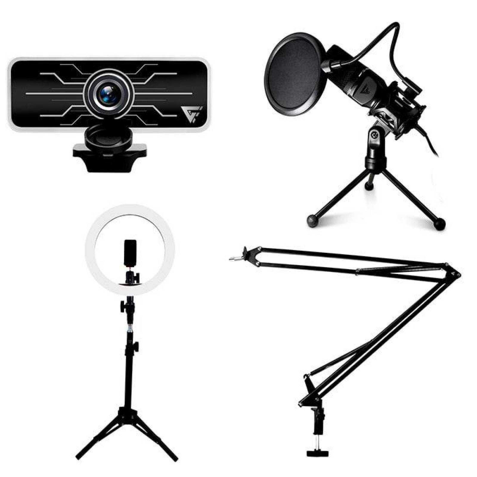Kit Youtuber Streaming GAME FACTOR gaming webcam lampara microfono brazo