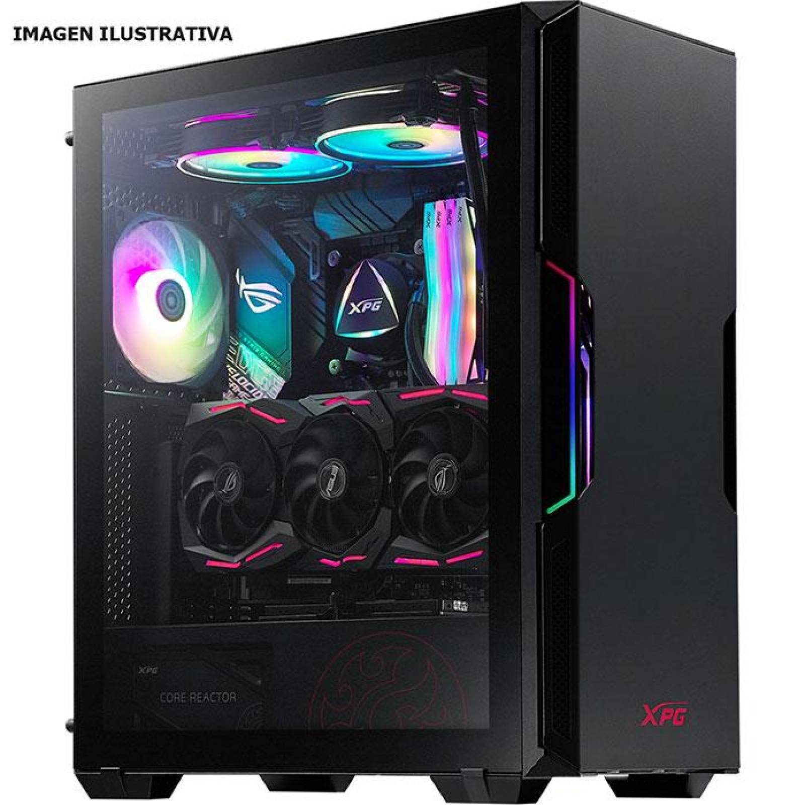 Gabinete Gamer XPG STARKER ATX Media Torre 2 FAN Cristal Templado ARGB Negro STARKER-BKCWW 